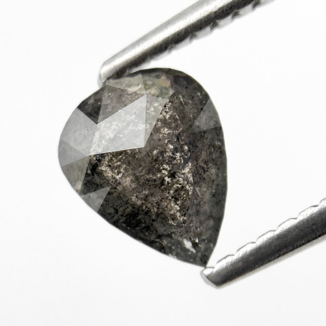 0.91 Ct Pear Rose Cut Grey Natural Salt and Pepper Diamond