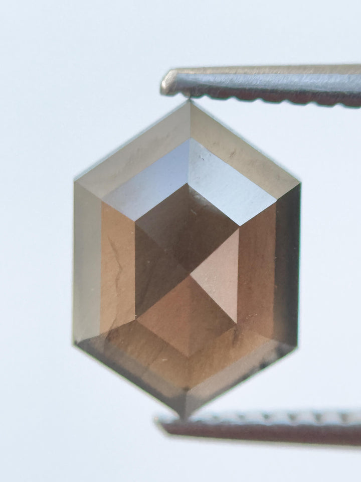 2.16 Ct Hexagon Rose Cut Brown Natural Salt and Pepper Diamond
