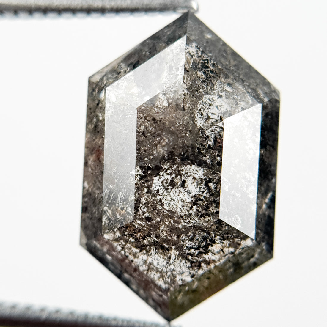 8.71 Ct Hexagon Rose Cut Grey Natural Salt and Pepper Diamond