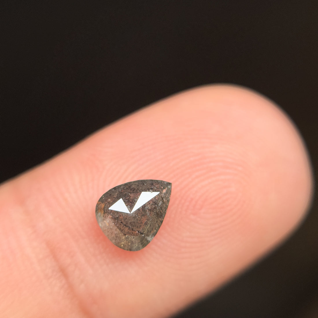 0.91 Ct Pear Rose Cut Grey Natural Salt and Pepper Diamond