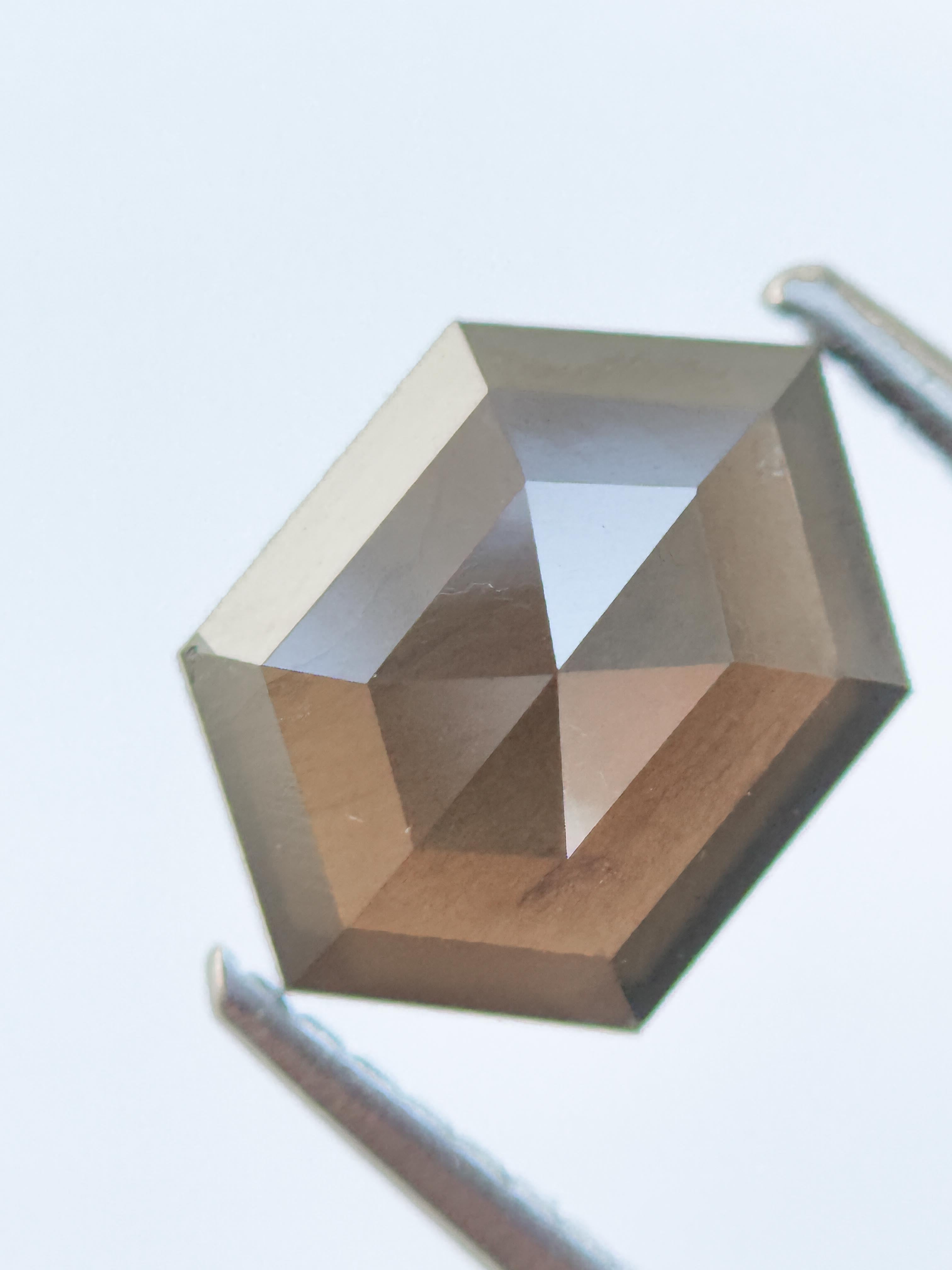 2.16 Ct Hexagon Rose Cut Brown Natural Salt and Pepper Diamond