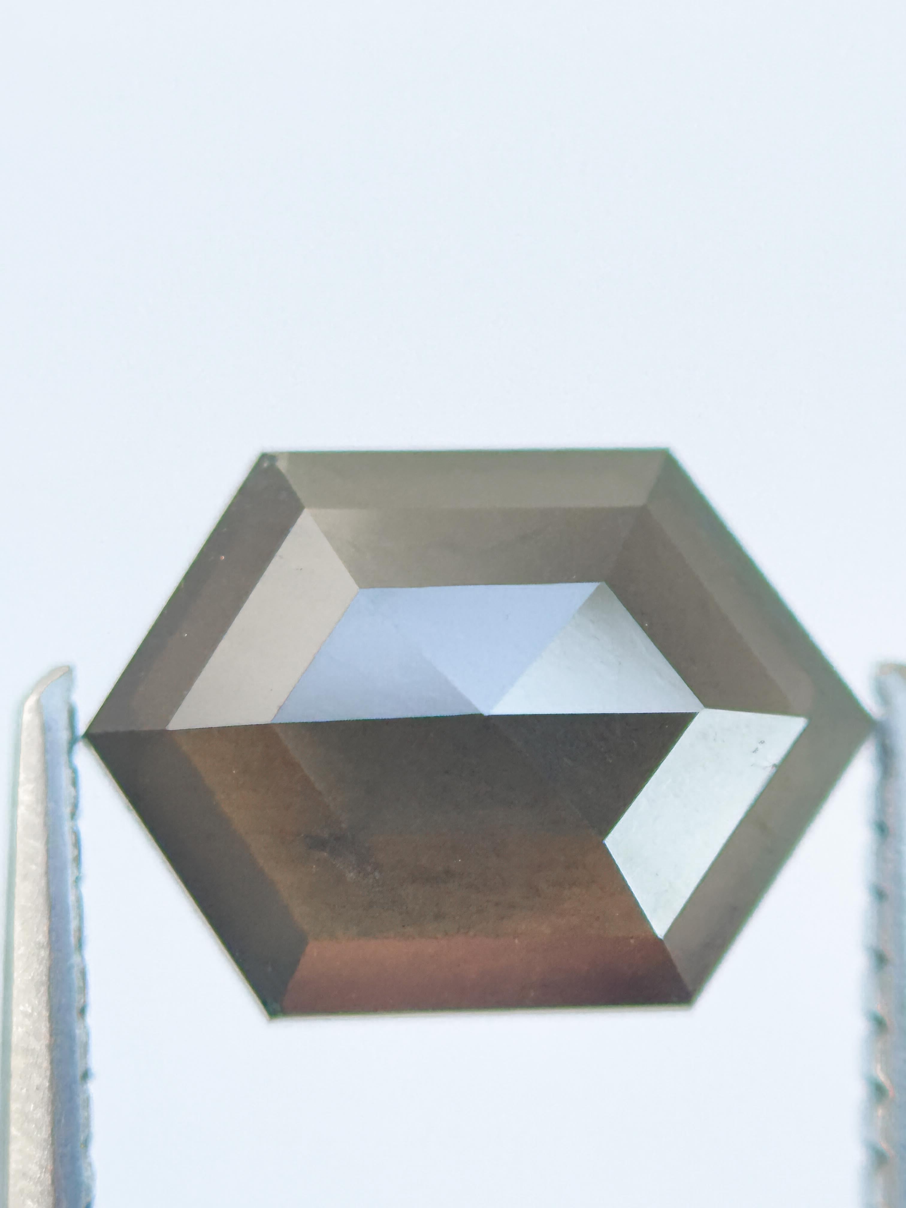2.16 Ct Hexagon Rose Cut Brown Natural Salt and Pepper Diamond
