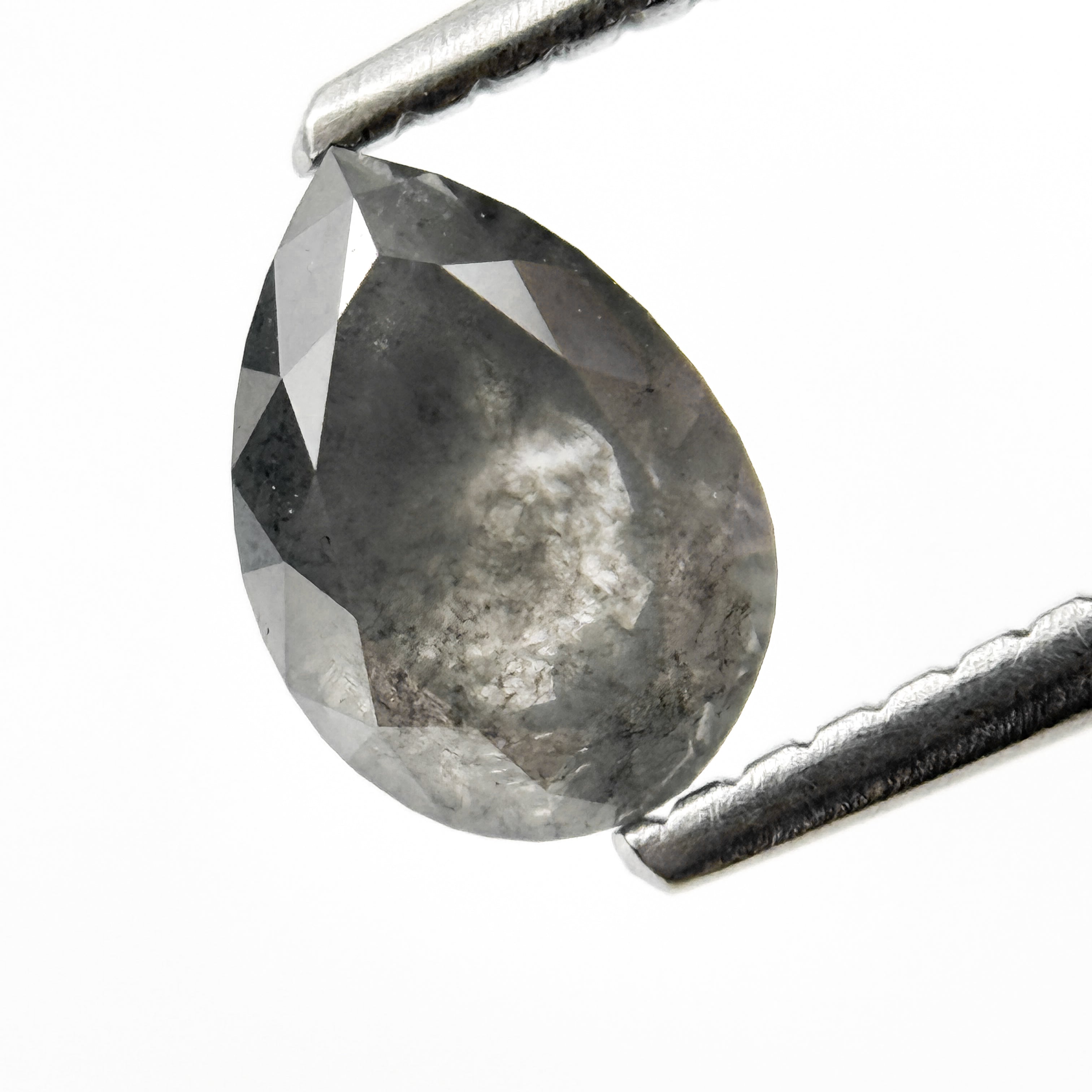 0.97 Ct Pear Rose Cut Grey Natural Salt and Pepper Diamond