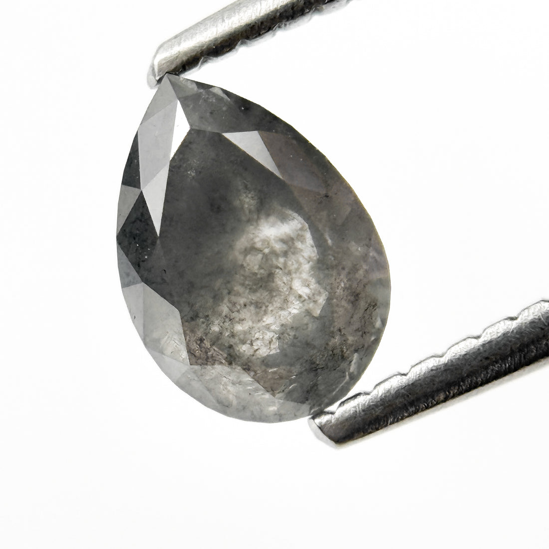0.97 Ct Pear Rose Cut Grey Natural Salt and Pepper Diamond