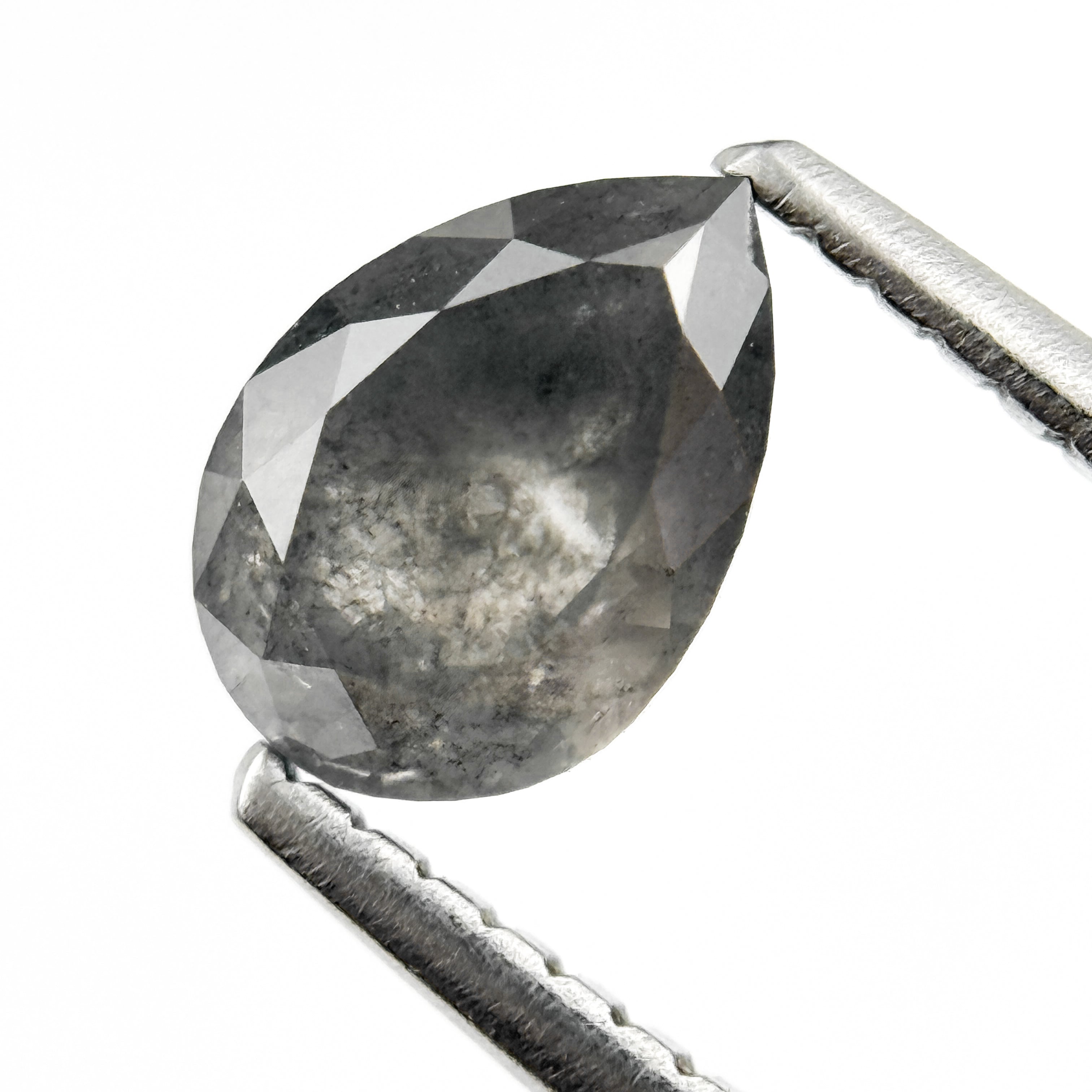 0.97 Ct Pear Rose Cut Grey Natural Salt and Pepper Diamond