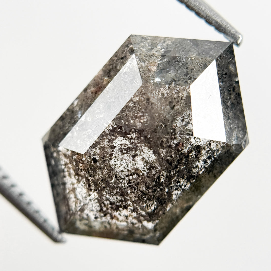 8.71 Ct Hexagon Rose Cut Grey Natural Salt and Pepper Diamond