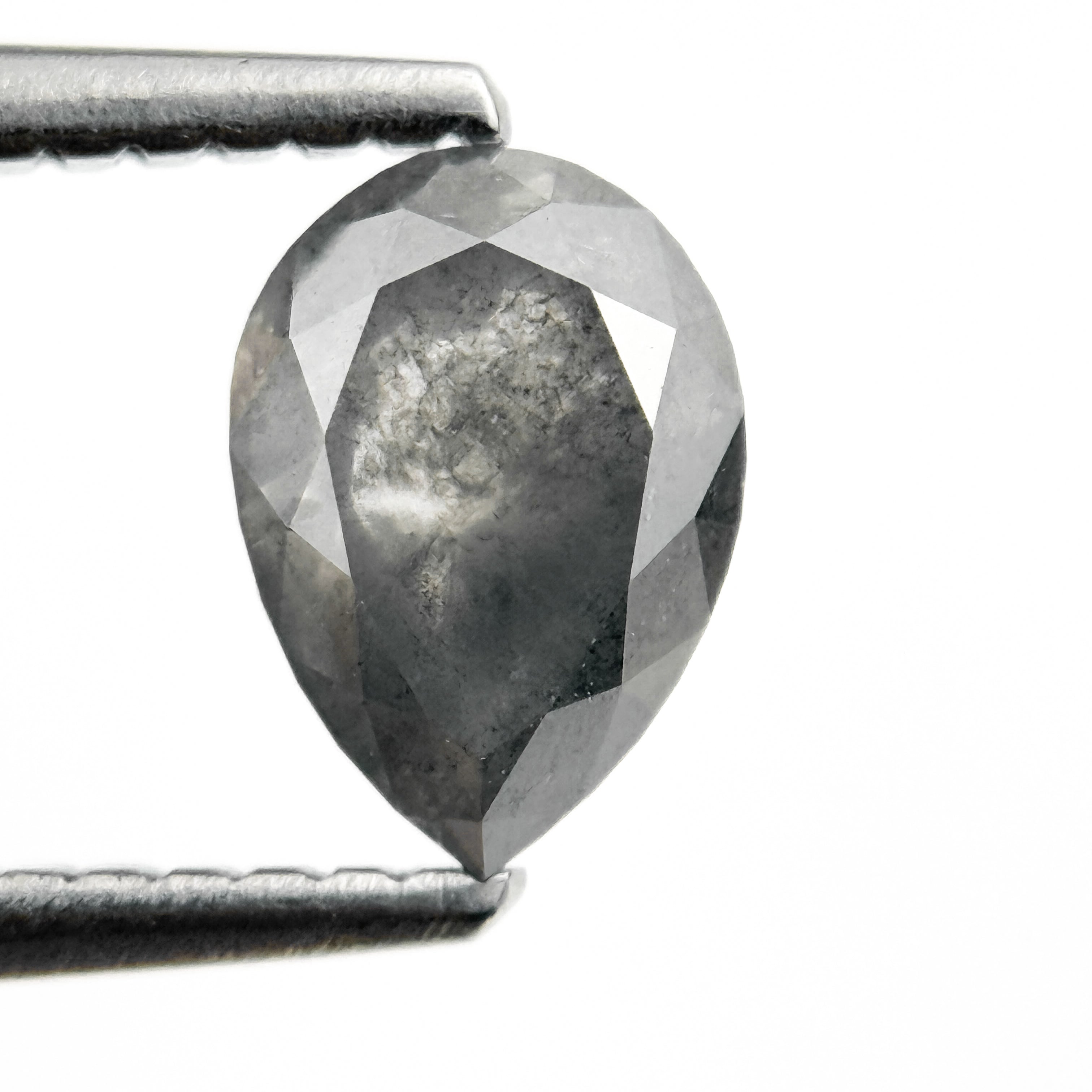 0.97 Ct Pear Rose Cut Grey Natural Salt and Pepper Diamond