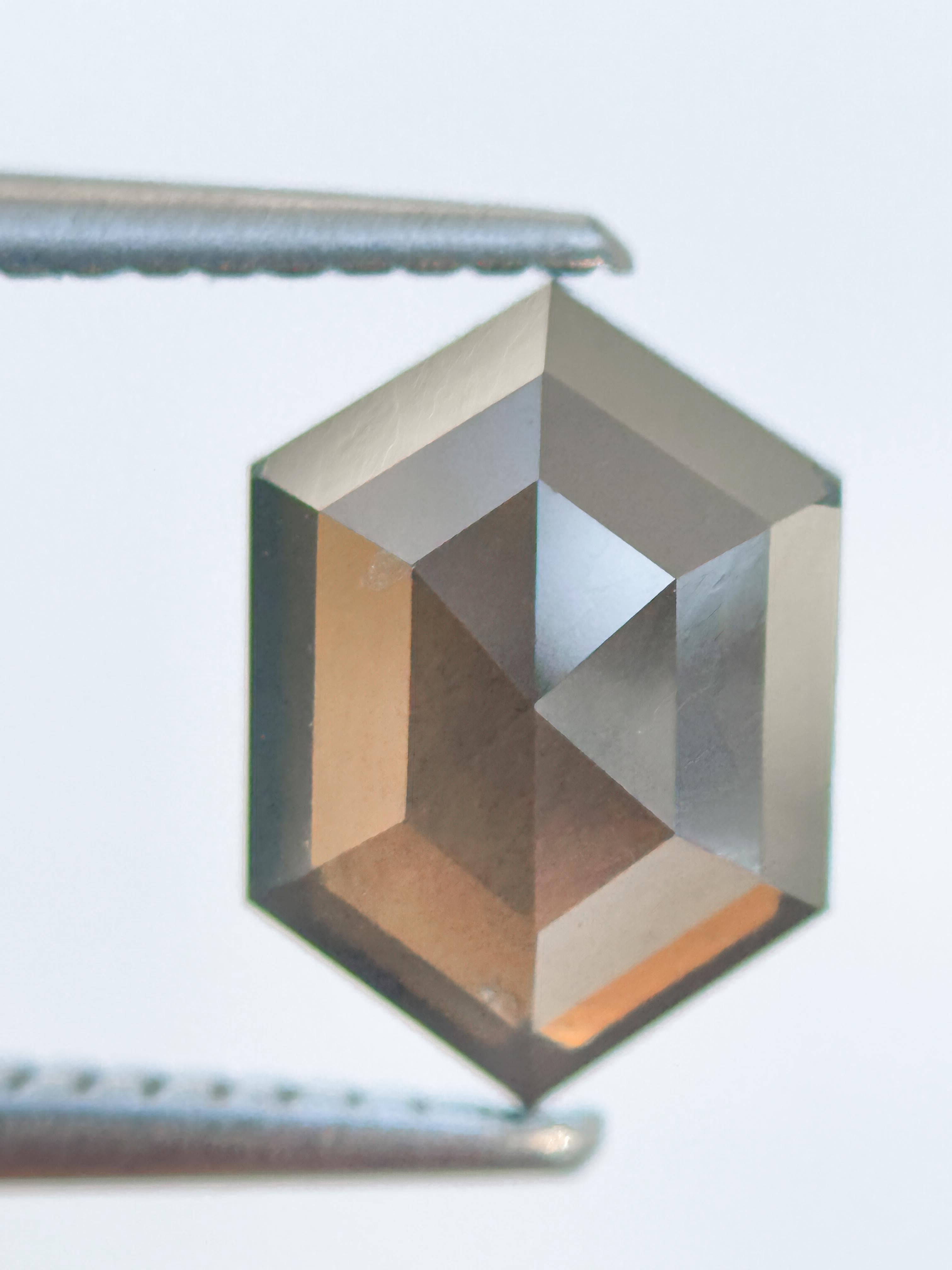 2.16 Ct Hexagon Rose Cut Brown Natural Salt and Pepper Diamond
