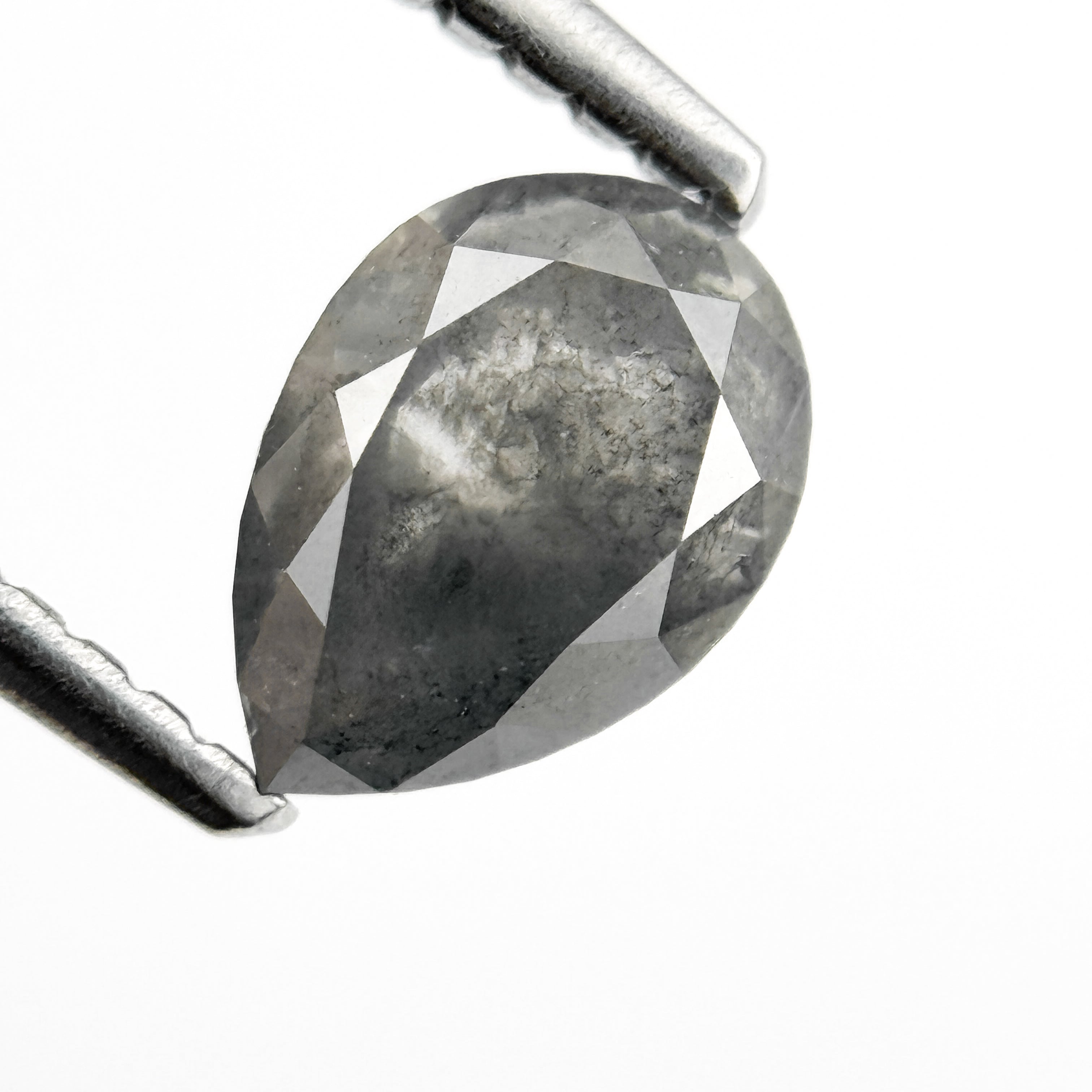 0.97 Ct Pear Rose Cut Grey Natural Salt and Pepper Diamond