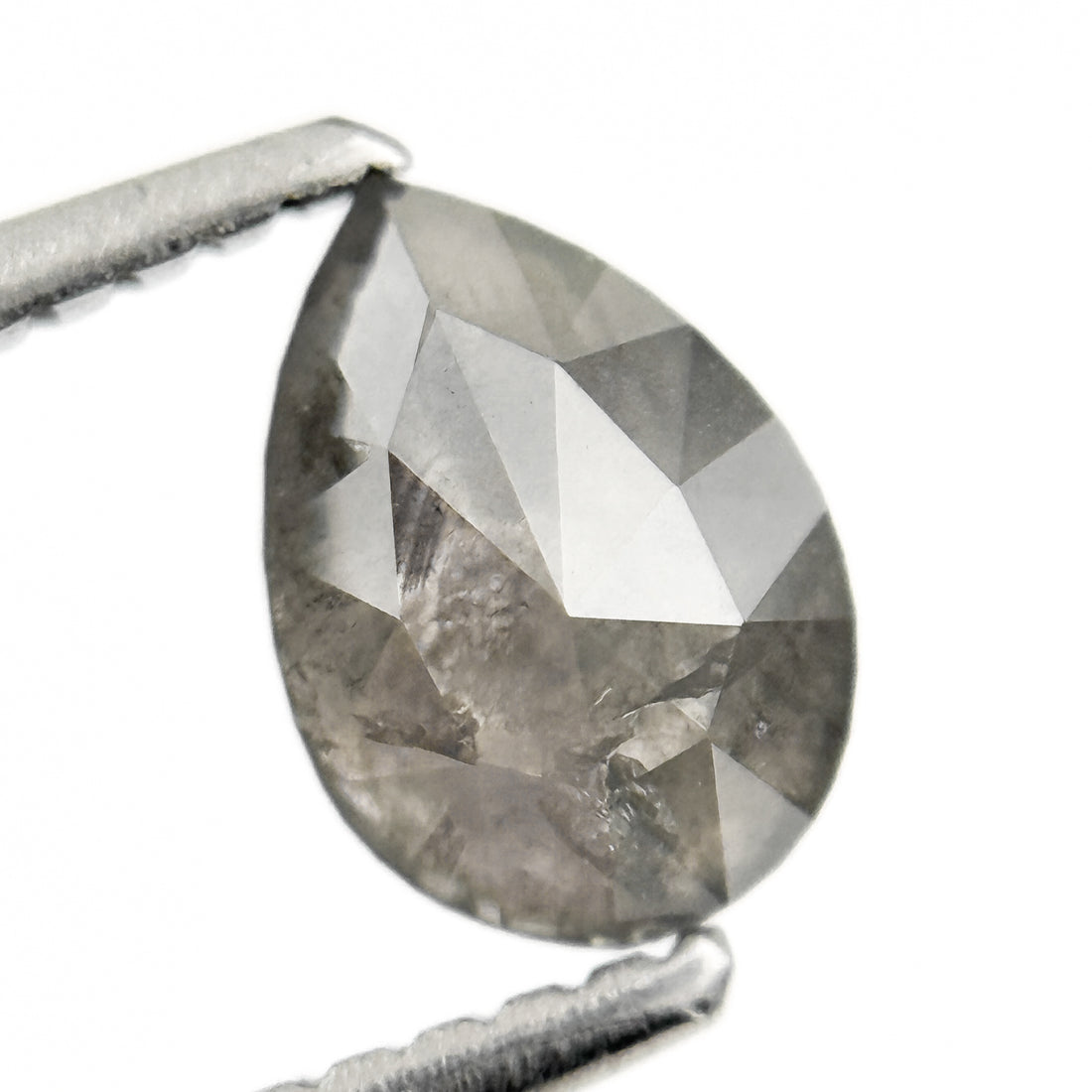 0.97 Ct Pear Rose Cut Grey Natural Salt and Pepper Diamond