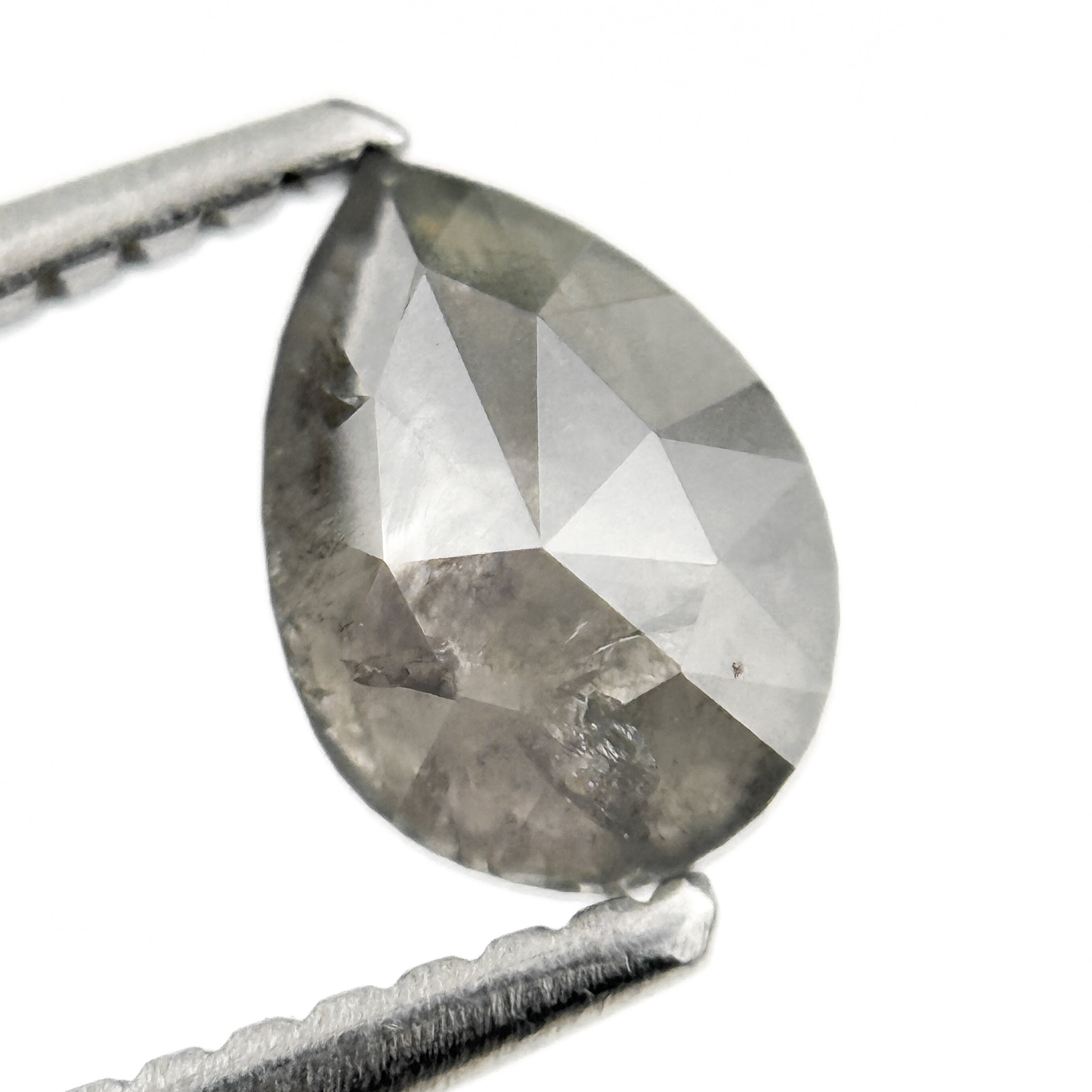 0.97 Ct Pear Rose Cut Grey Natural Salt and Pepper Diamond