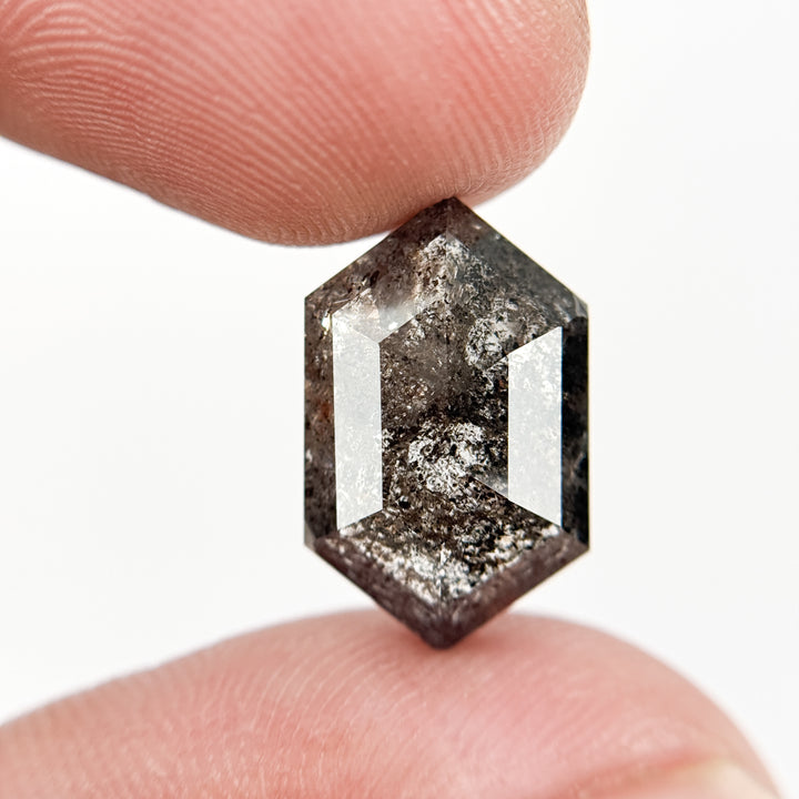 8.71 Ct Hexagon Rose Cut Grey Natural Salt and Pepper Diamond