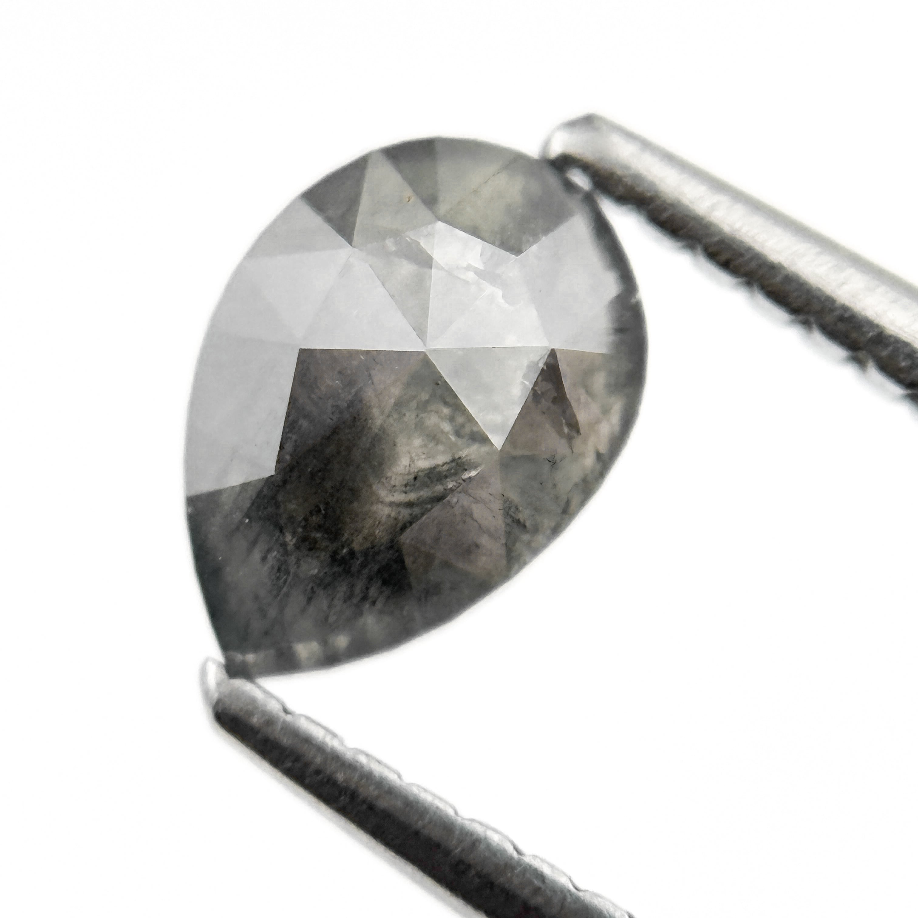 0.97 Ct Pear Rose Cut Grey Natural Salt and Pepper Diamond