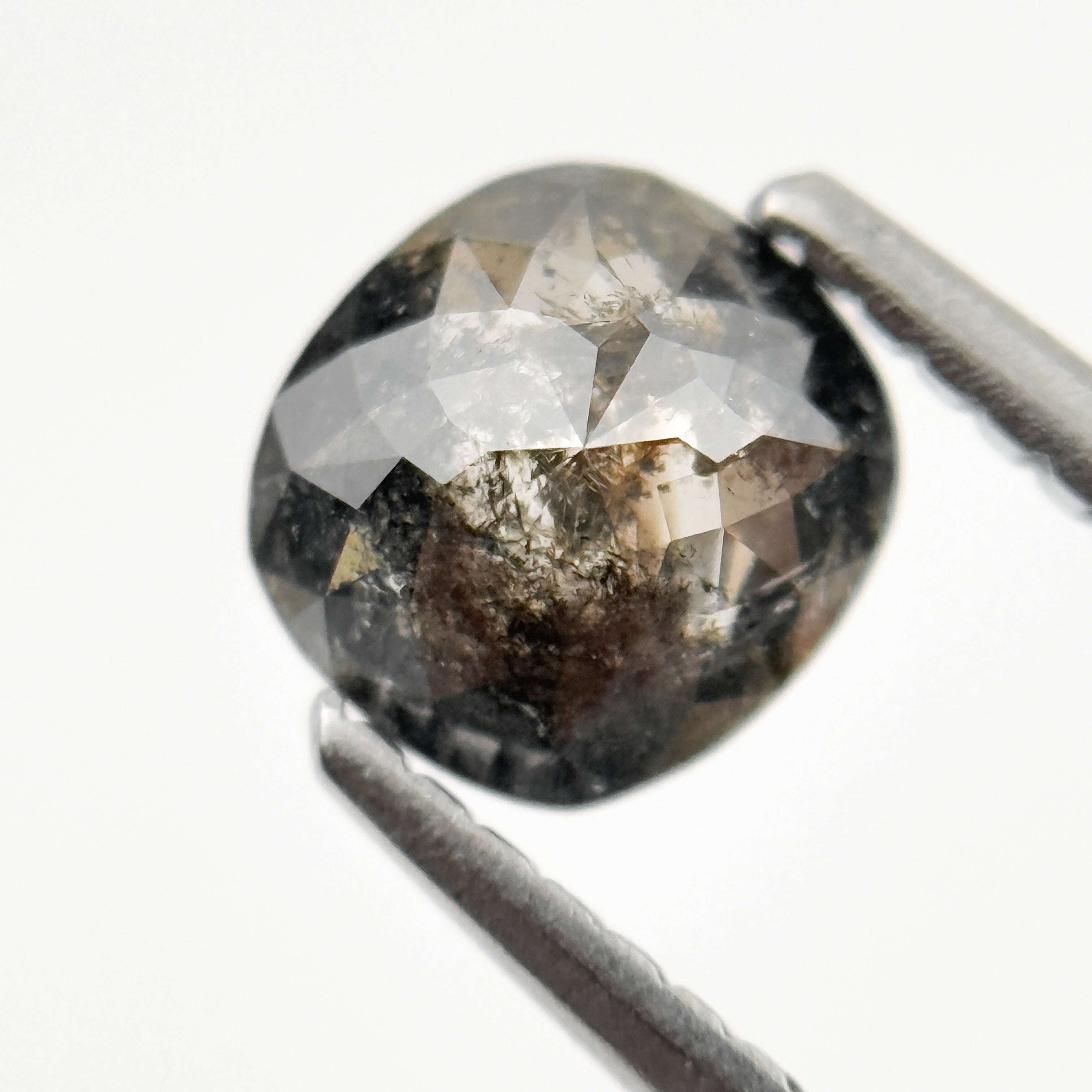 0.74 Ct Cushion Rose Cut Grey Natural Fancy Salt and Pepper Diamond