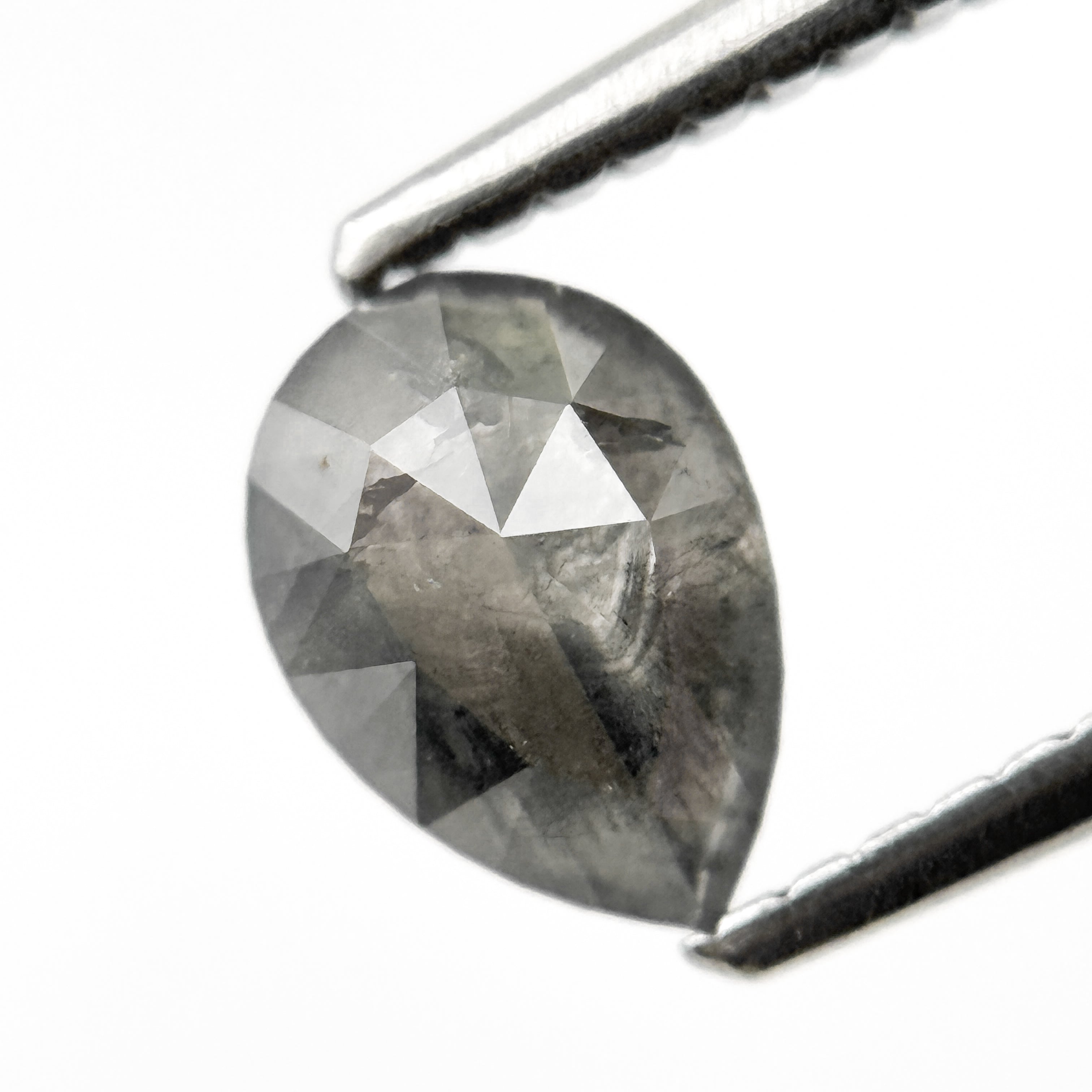 0.97 Ct Pear Rose Cut Grey Natural Salt and Pepper Diamond