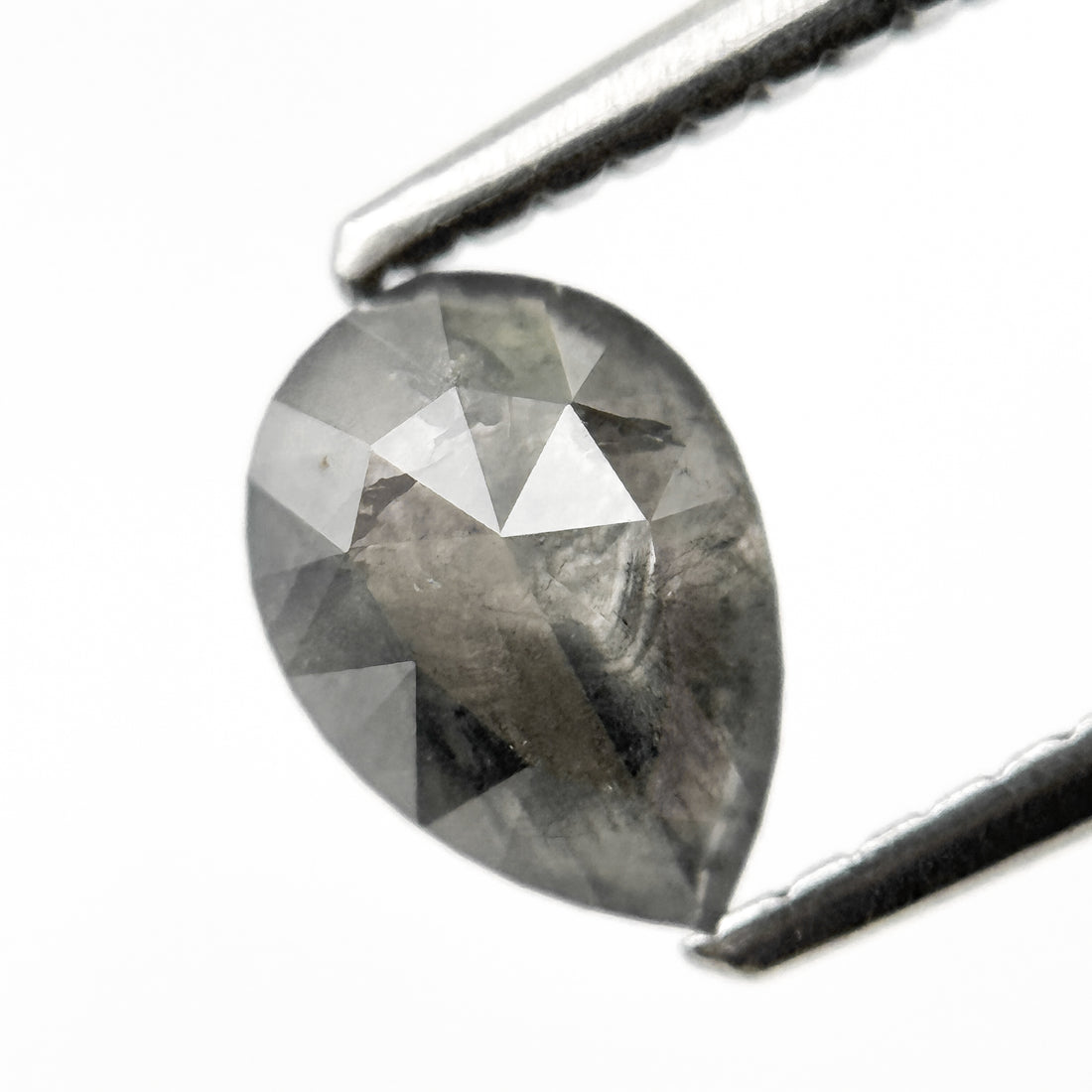 0.97 Ct Pear Rose Cut Grey Natural Salt and Pepper Diamond
