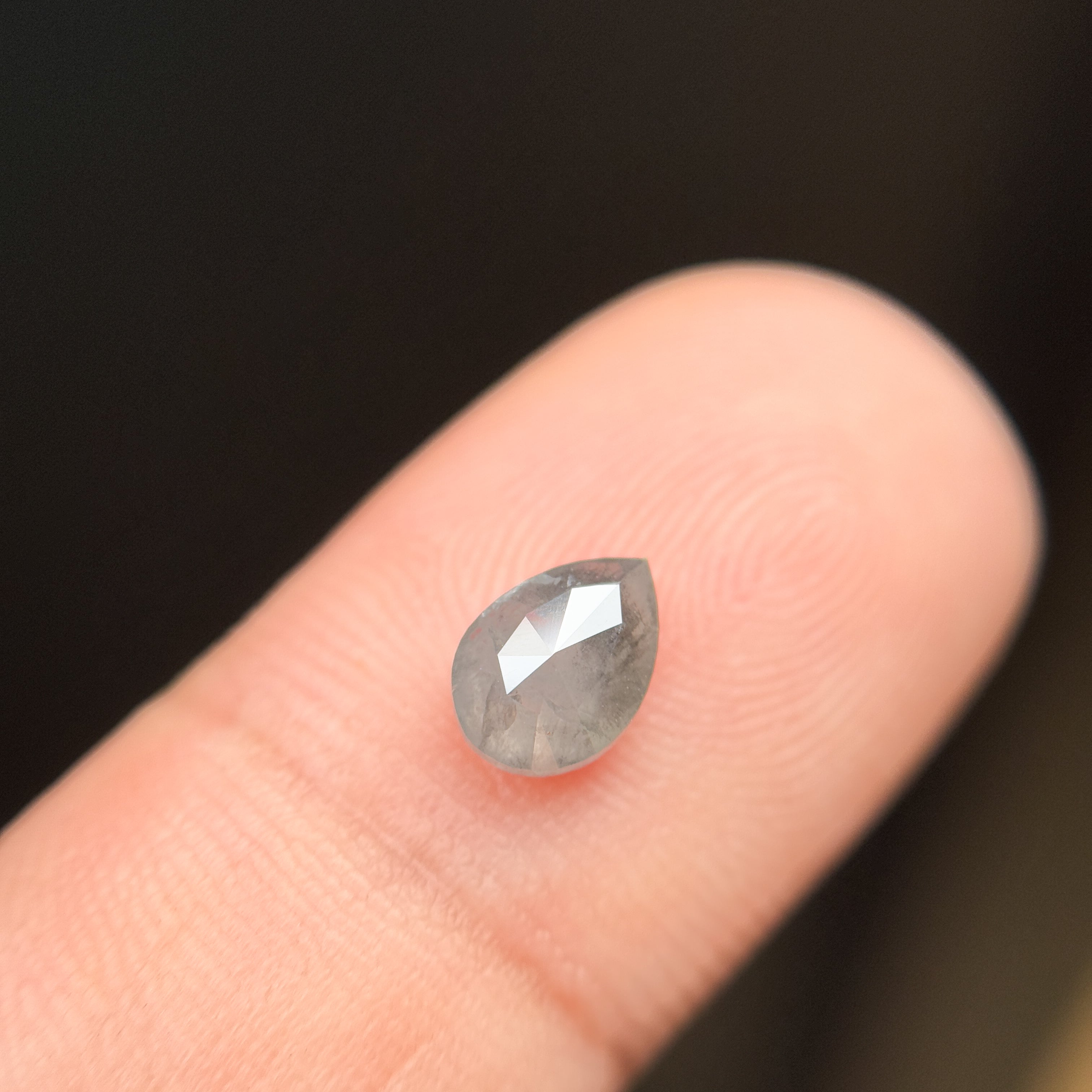 0.97 Ct Pear Rose Cut Grey Natural Salt and Pepper Diamond
