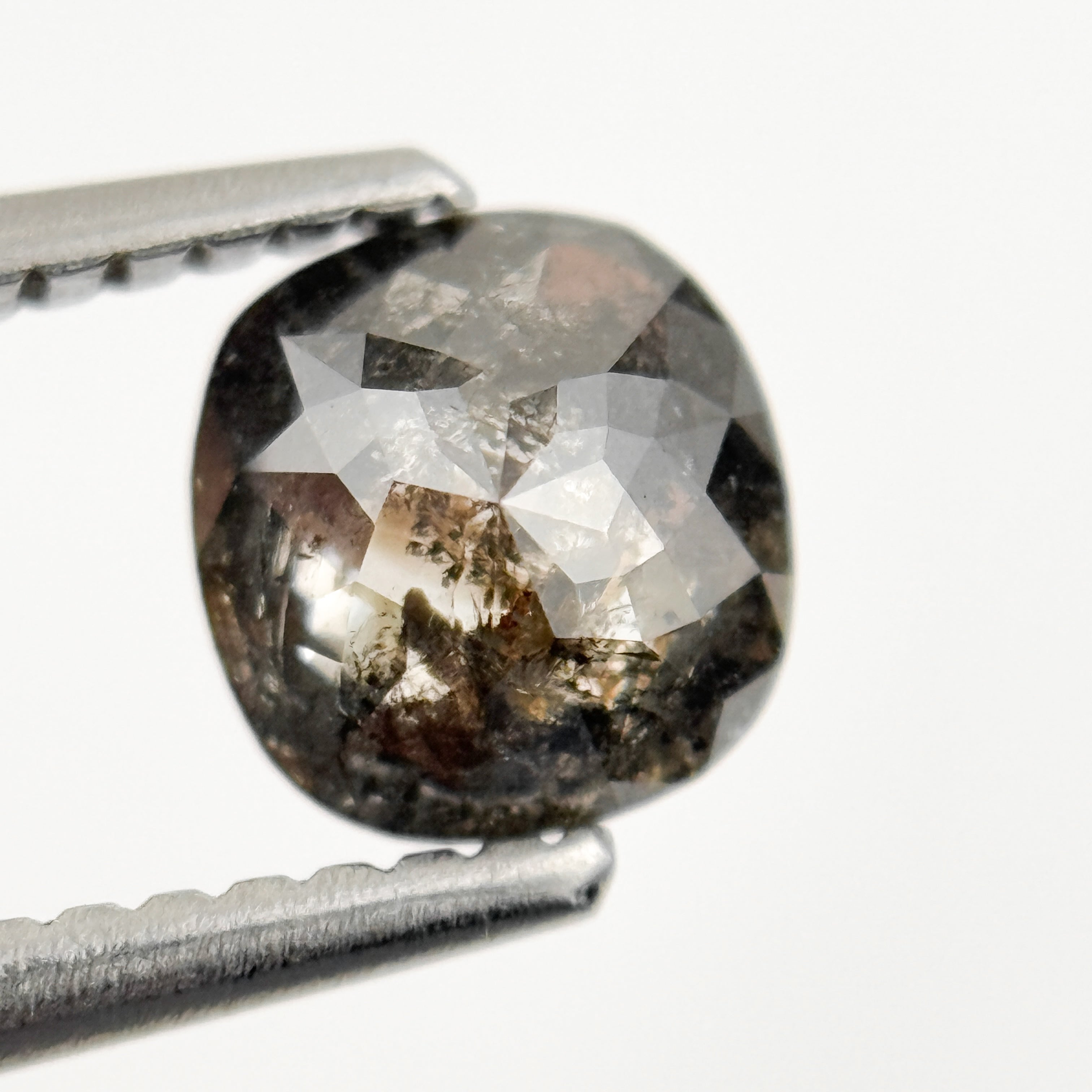 0.74 Ct Cushion Rose Cut Grey Natural Fancy Salt and Pepper Diamond