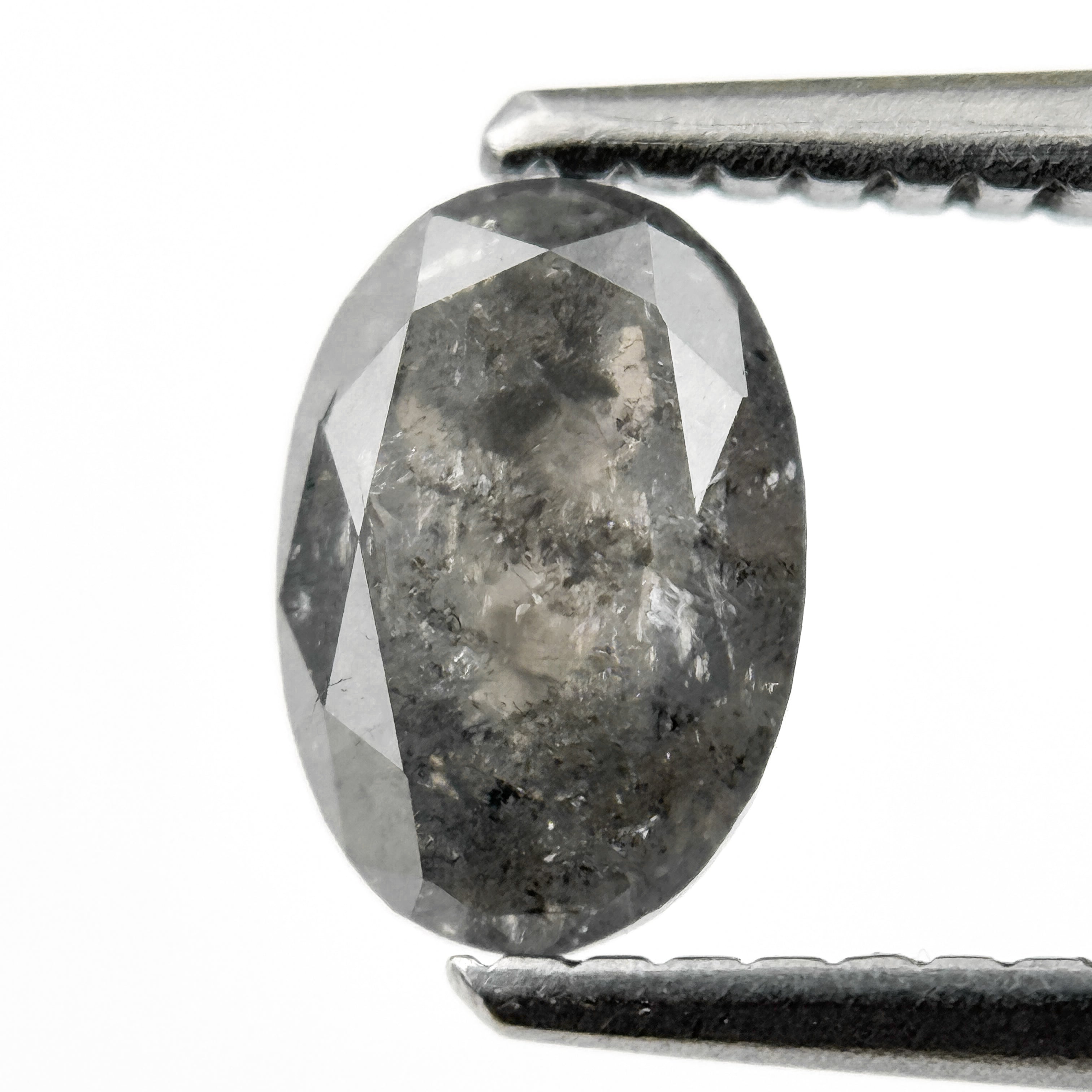 0.96 Ct Oval Rose Cut Grey Natural Salt and Pepper Diamond