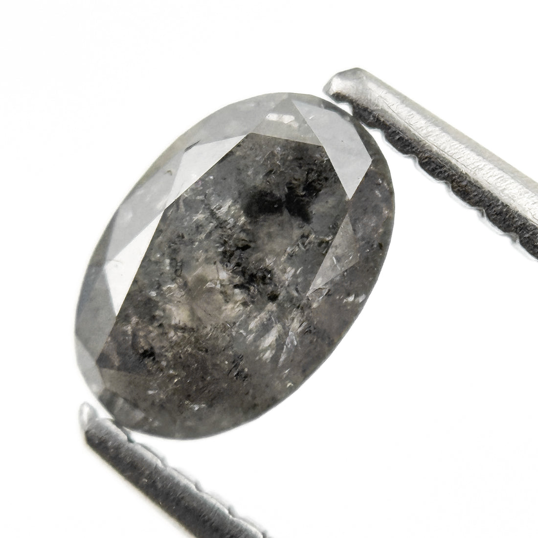 0.96 Ct Oval Rose Cut Grey Natural Salt and Pepper Diamond