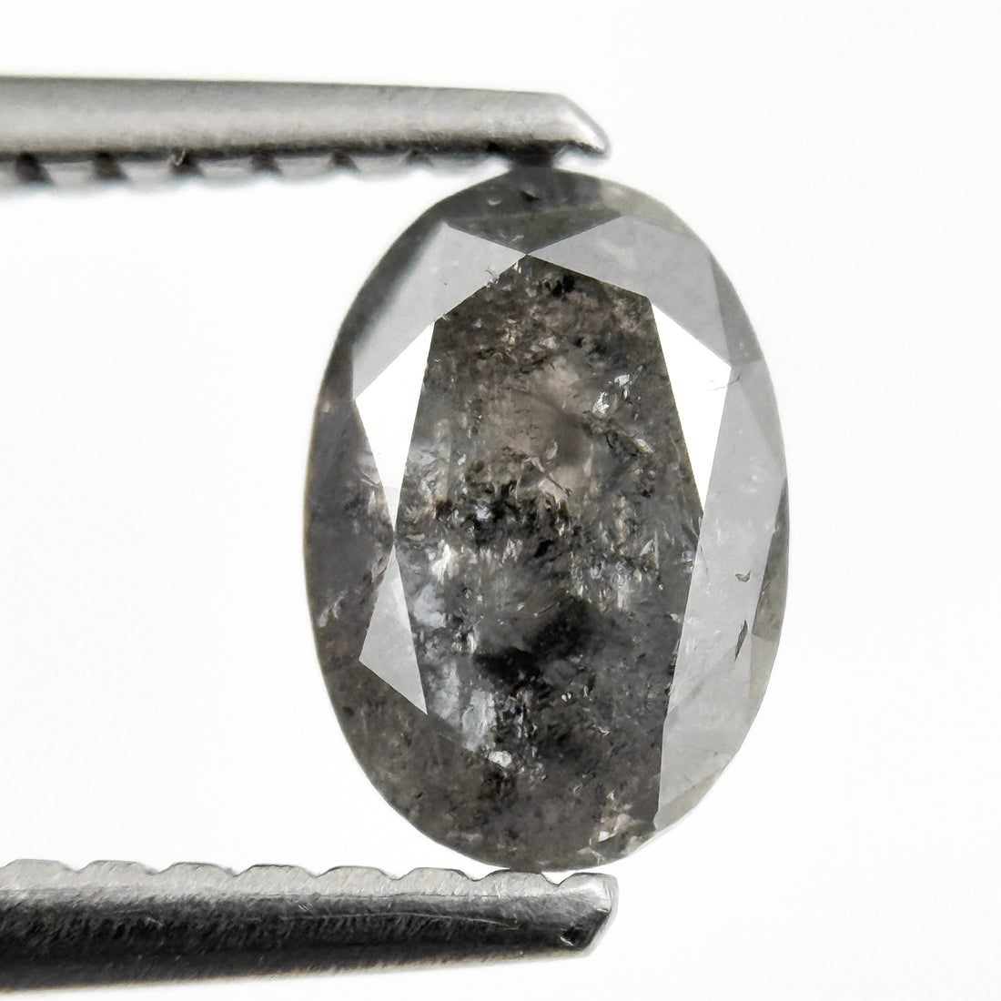 0.96 Ct Oval Rose Cut Grey Natural Salt and Pepper Diamond