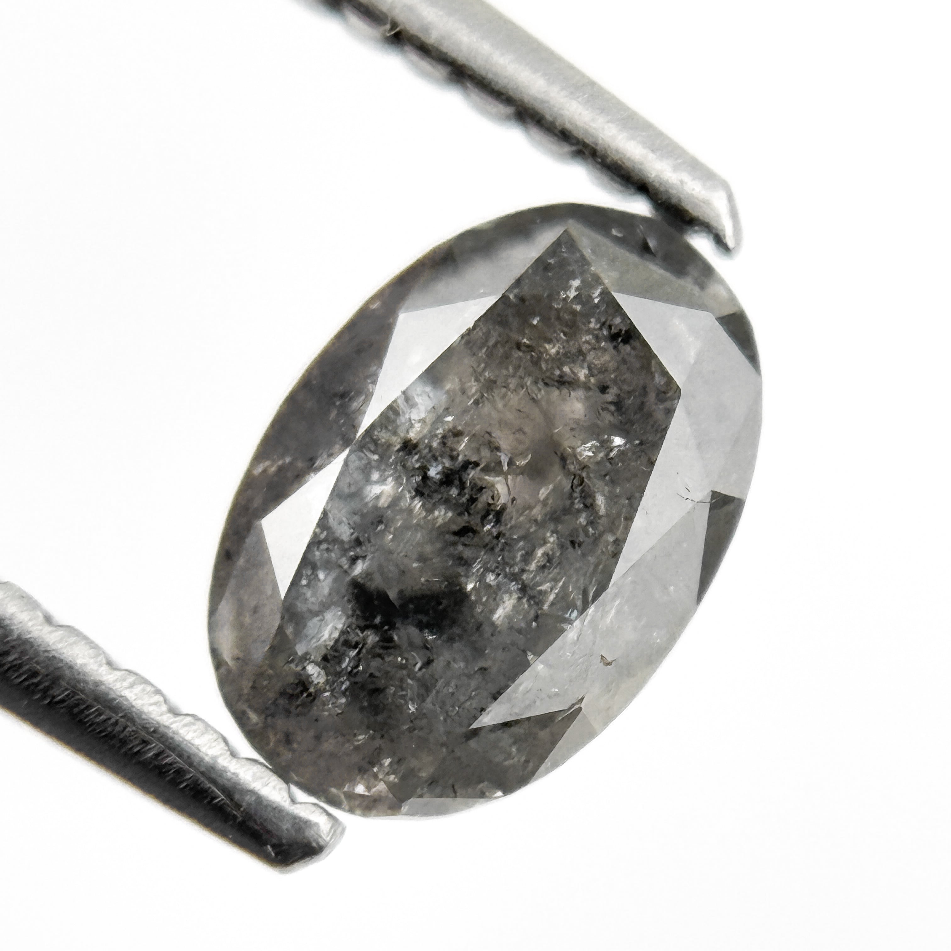 0.96 Ct Oval Rose Cut Grey Natural Salt and Pepper Diamond