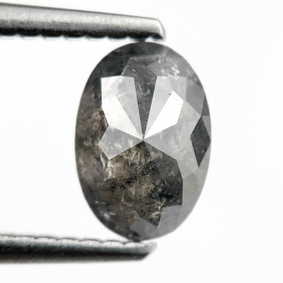0.96 Ct Oval Rose Cut Grey Natural Salt and Pepper Diamond
