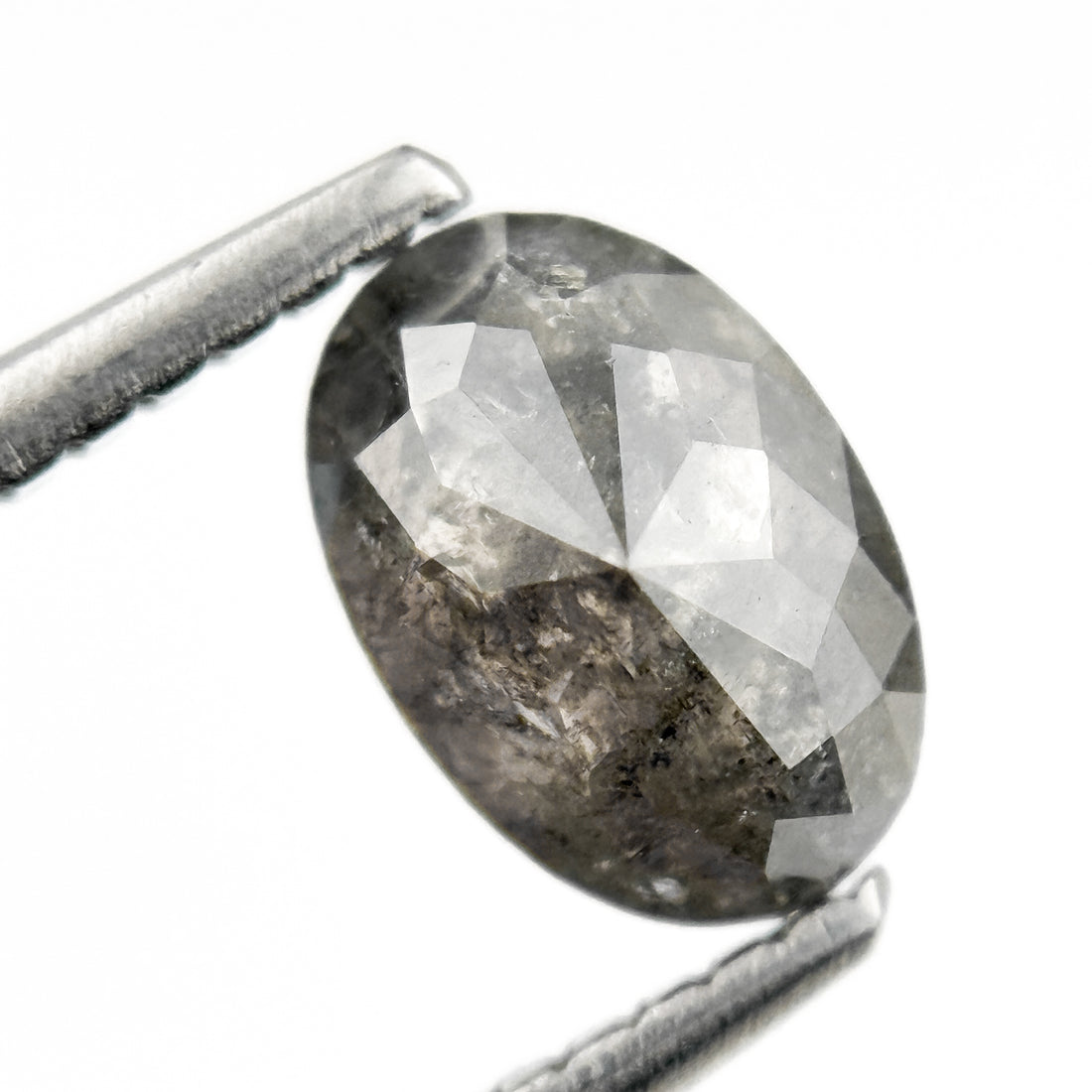 0.96 Ct Oval Rose Cut Grey Natural Salt and Pepper Diamond