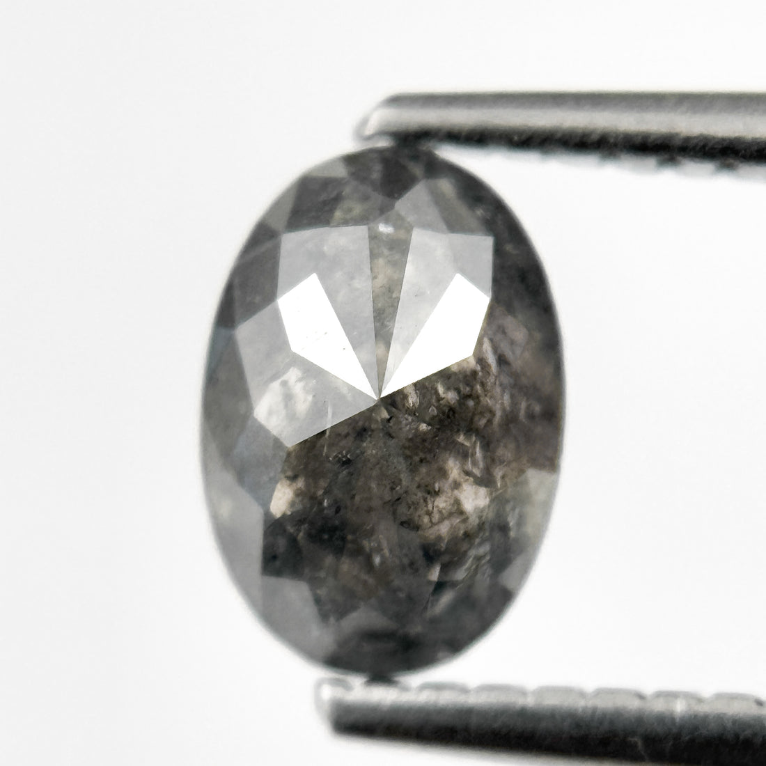 0.96 Ct Oval Rose Cut Grey Natural Salt and Pepper Diamond