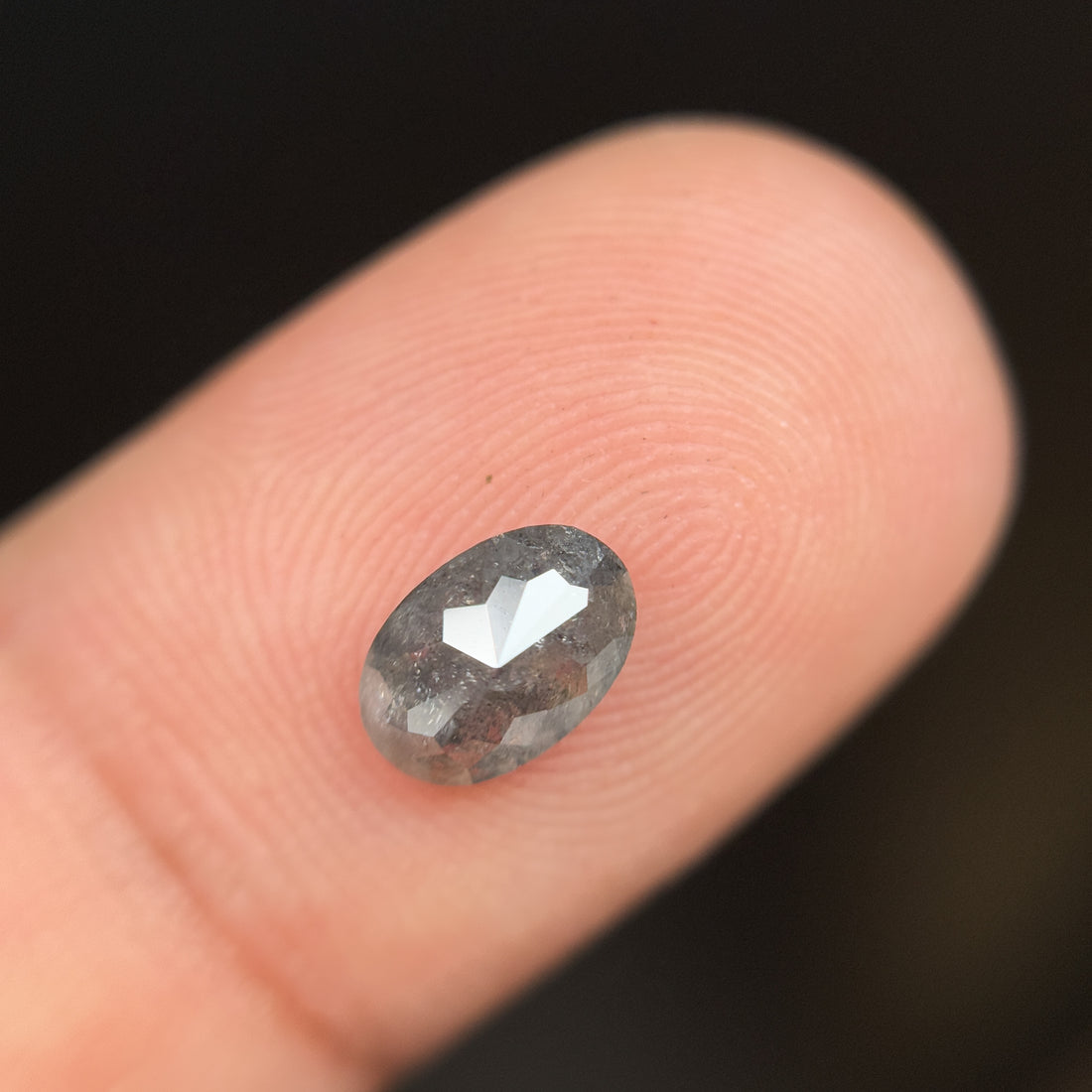 0.96 Ct Oval Rose Cut Grey Natural Salt and Pepper Diamond