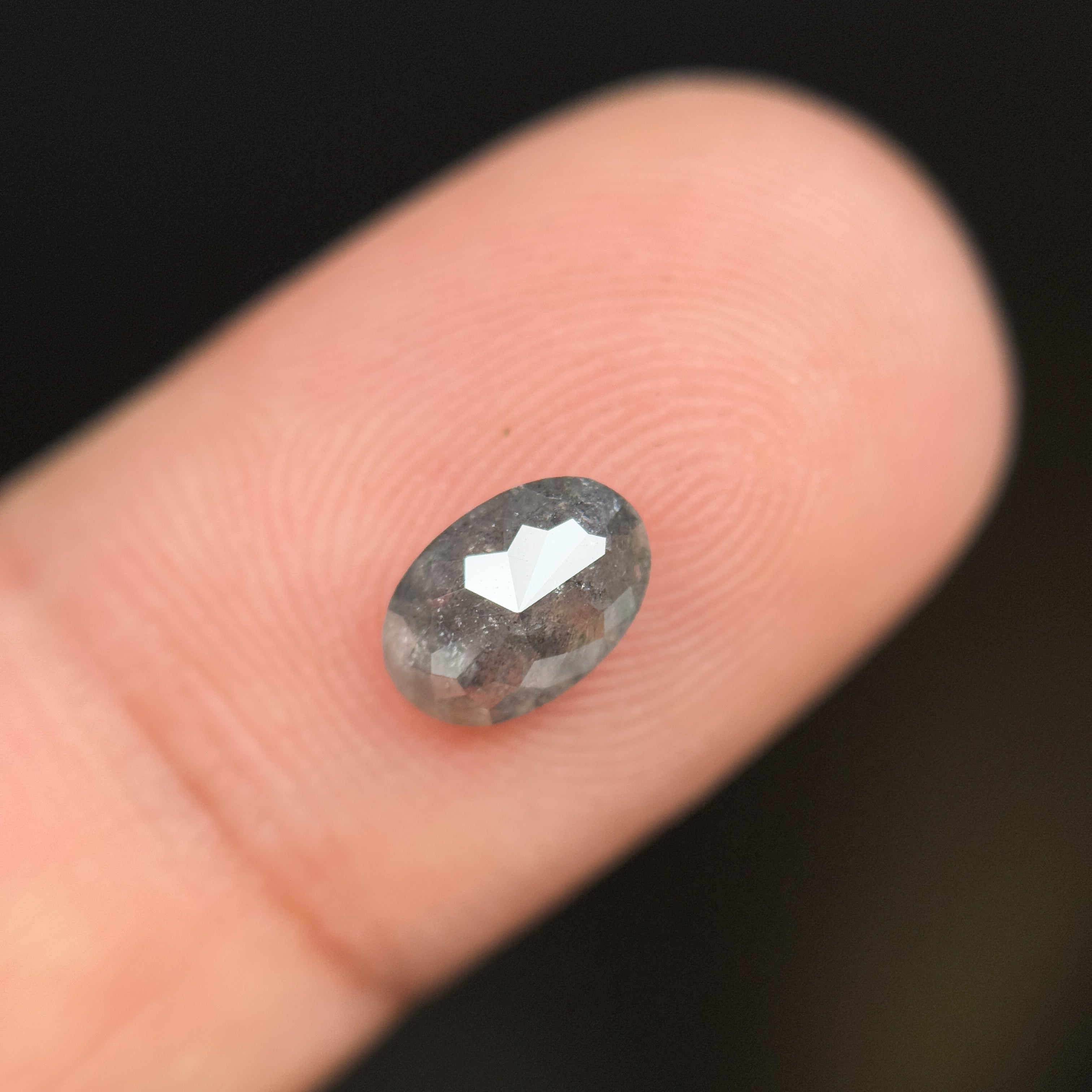 0.96 Ct Oval Rose Cut Grey Natural Salt and Pepper Diamond