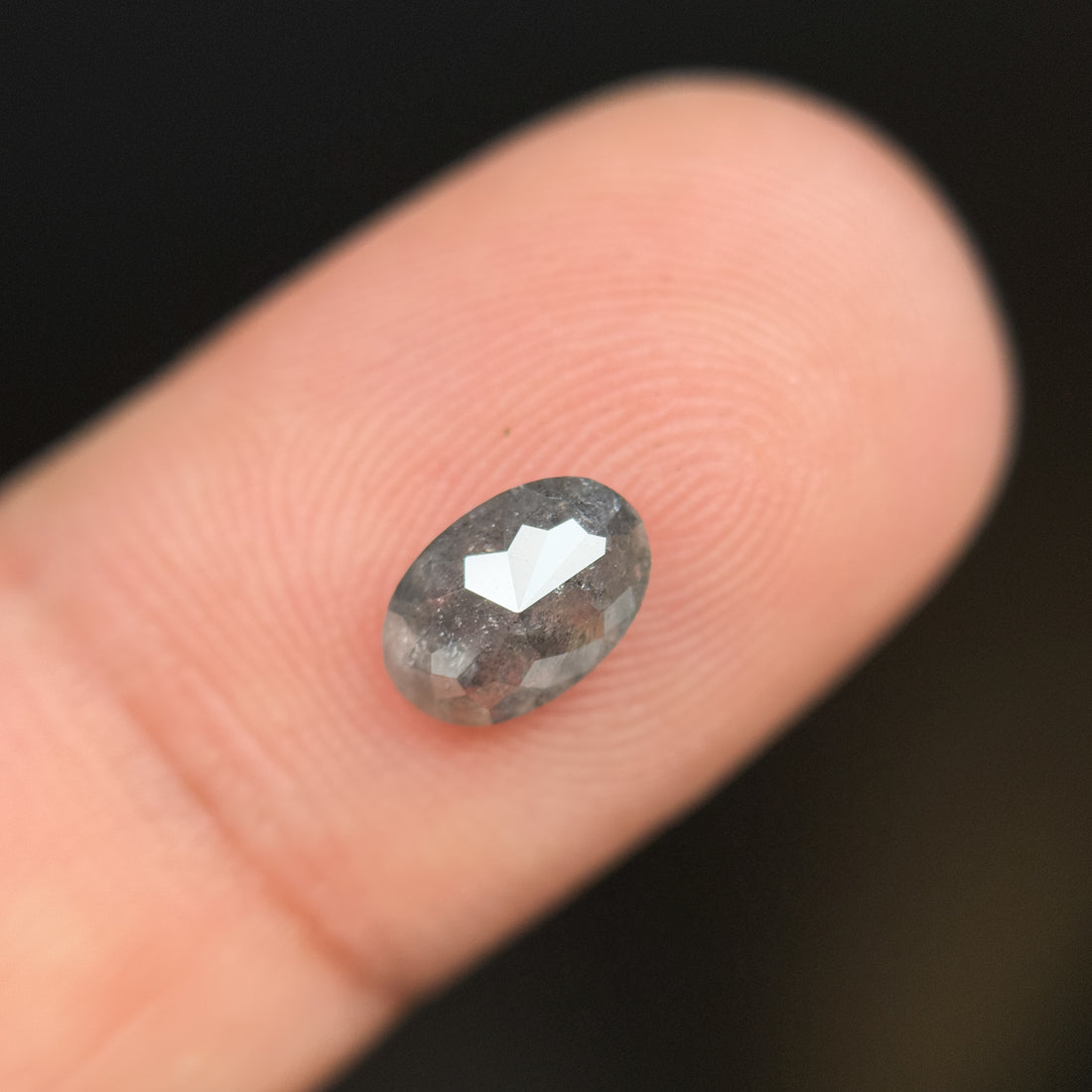 0.96 Ct Oval Rose Cut Grey Natural Salt and Pepper Diamond