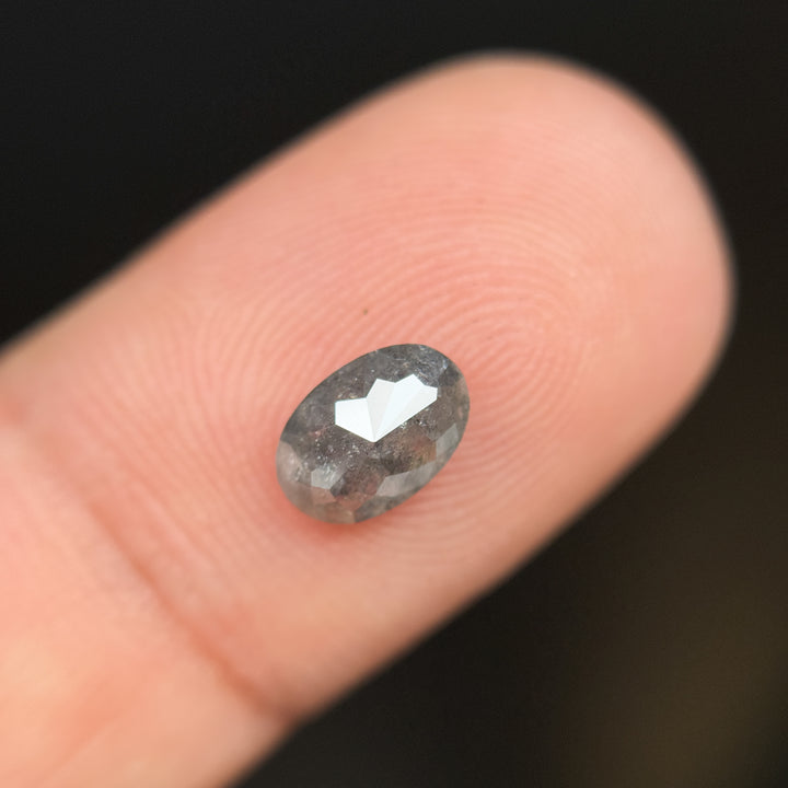 0.96 Ct Oval Rose Cut Grey Natural Salt and Pepper Diamond