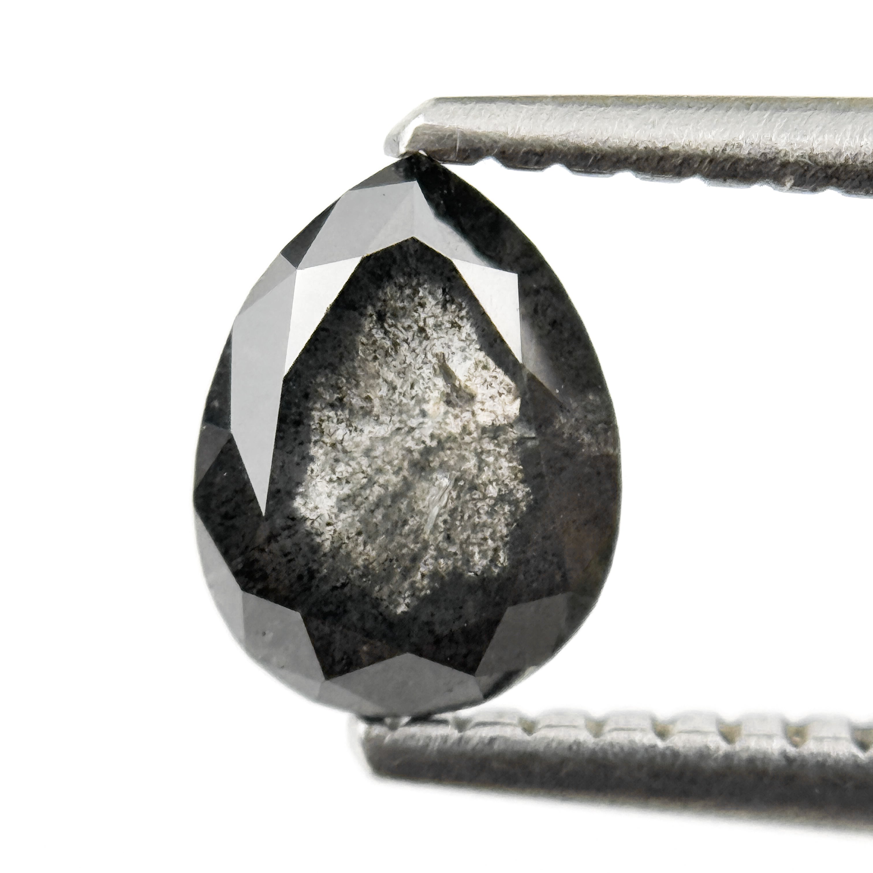 0.89 Ct Pear Rose Cut Grey Natural Salt and Pepper Diamond