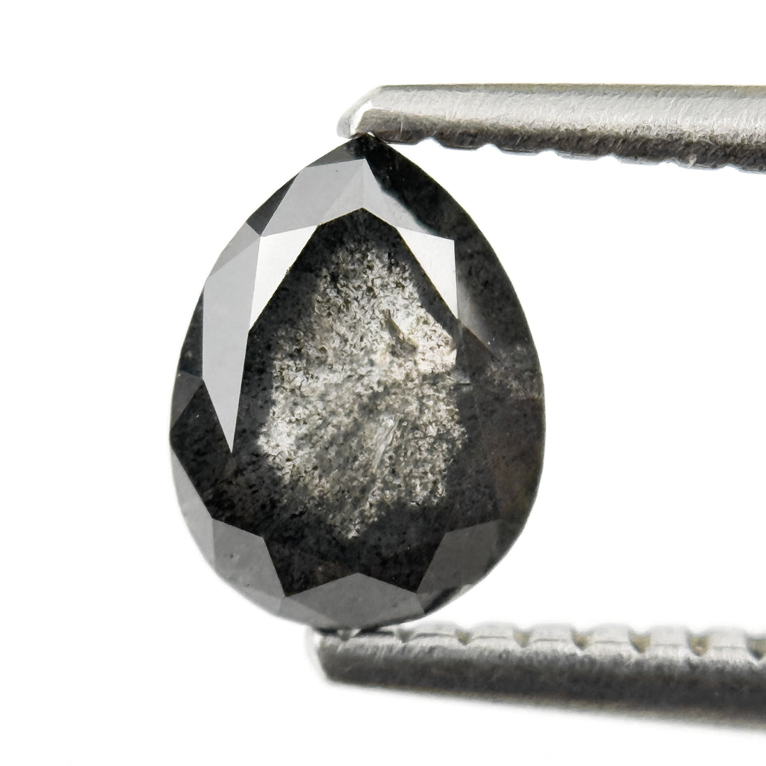 0.89 Ct Pear Rose Cut Grey Natural Salt and Pepper Diamond
