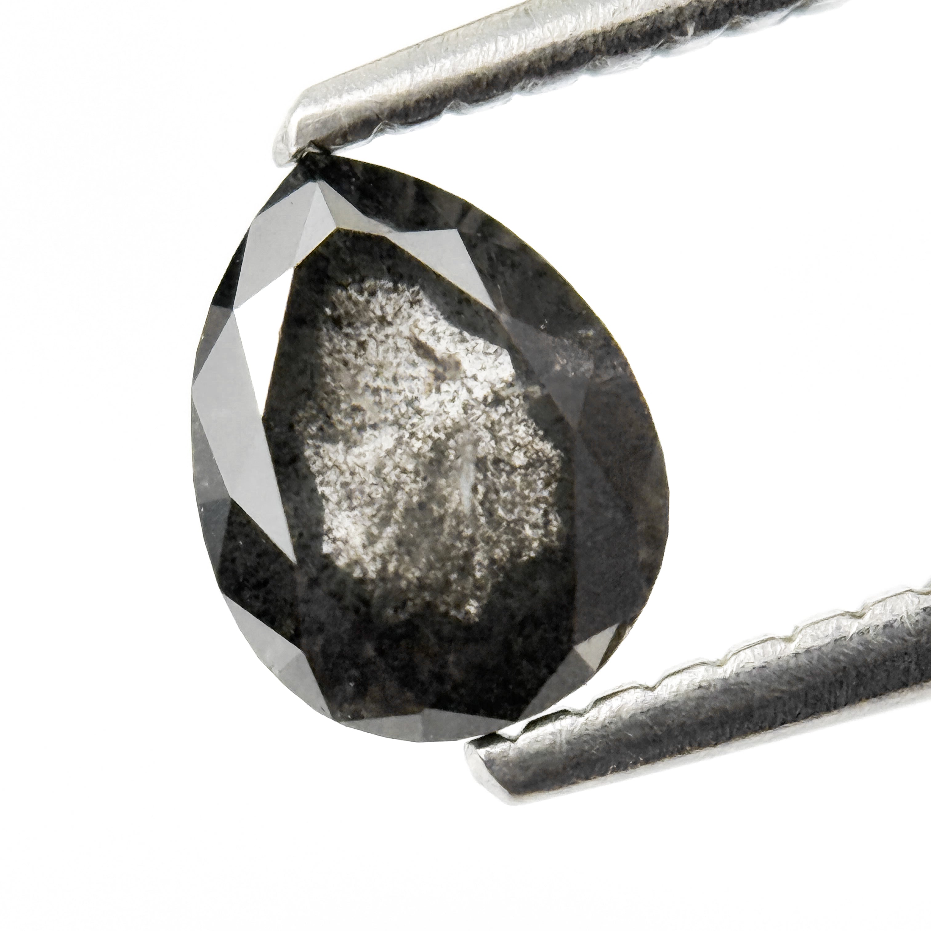 0.89 Ct Pear Rose Cut Grey Natural Salt and Pepper Diamond