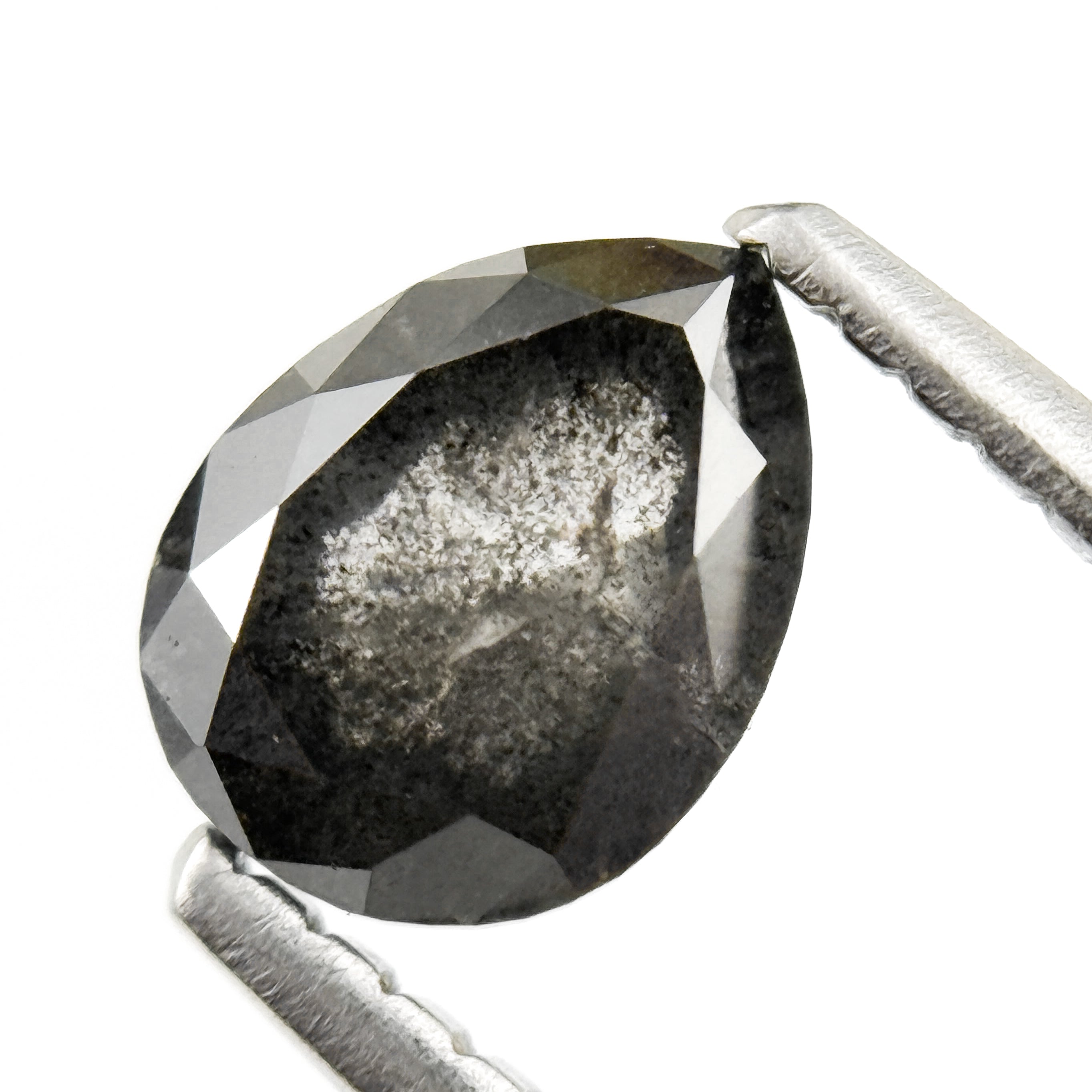 0.89 Ct Pear Rose Cut Grey Natural Salt and Pepper Diamond