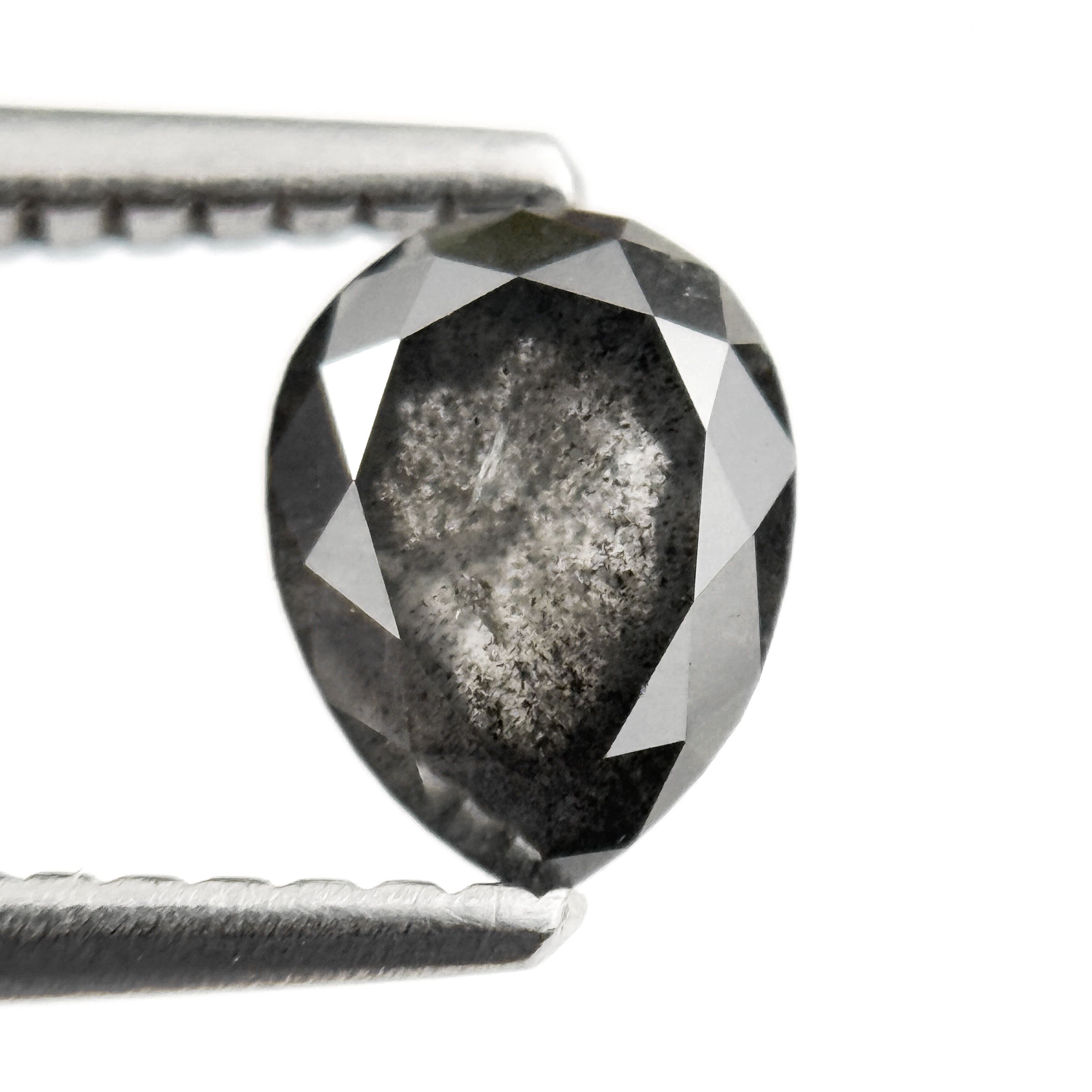 0.89 Ct Pear Rose Cut Grey Natural Salt and Pepper Diamond