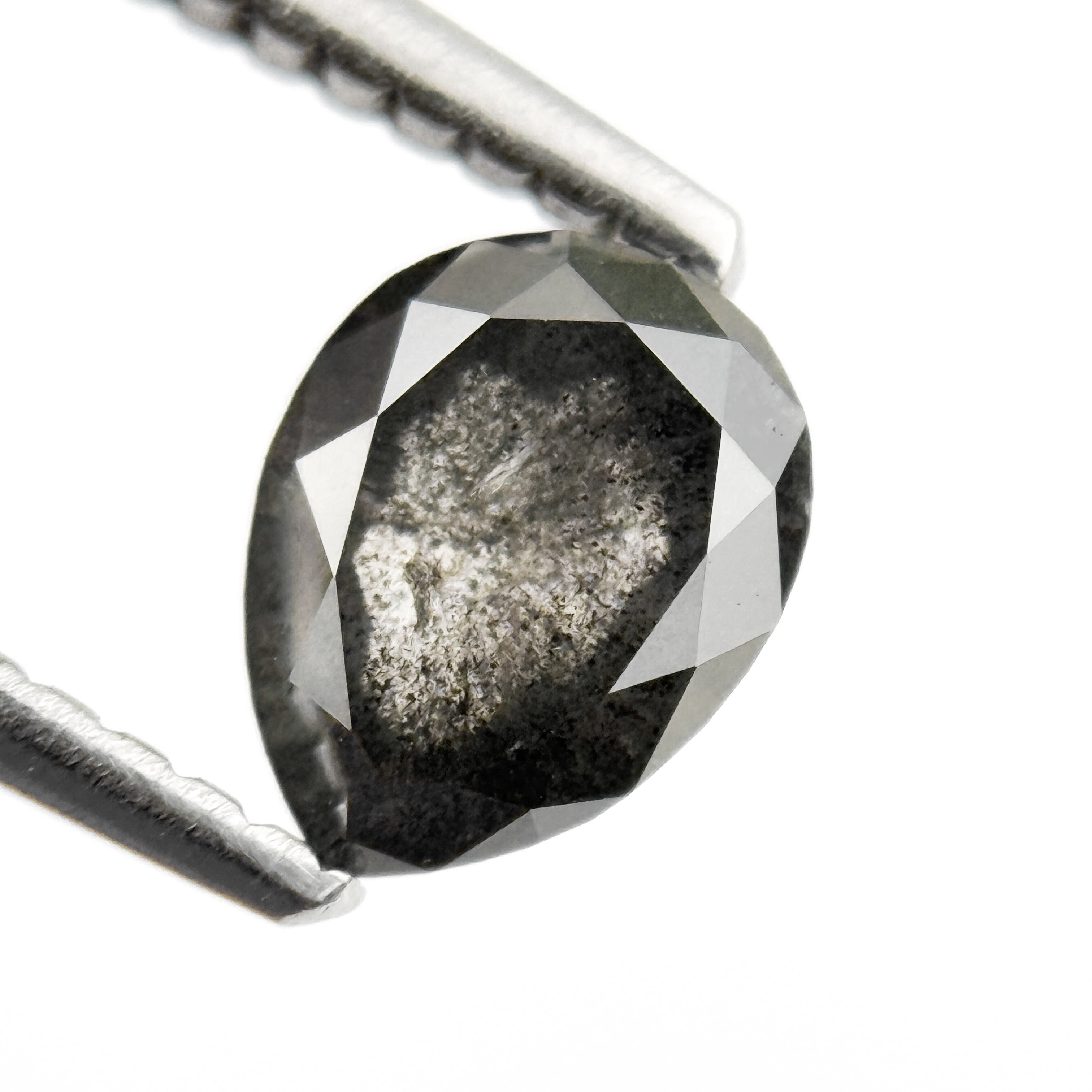 0.89 Ct Pear Rose Cut Grey Natural Salt and Pepper Diamond