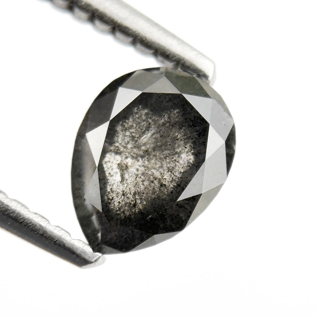 0.89 Ct Pear Rose Cut Grey Natural Salt and Pepper Diamond