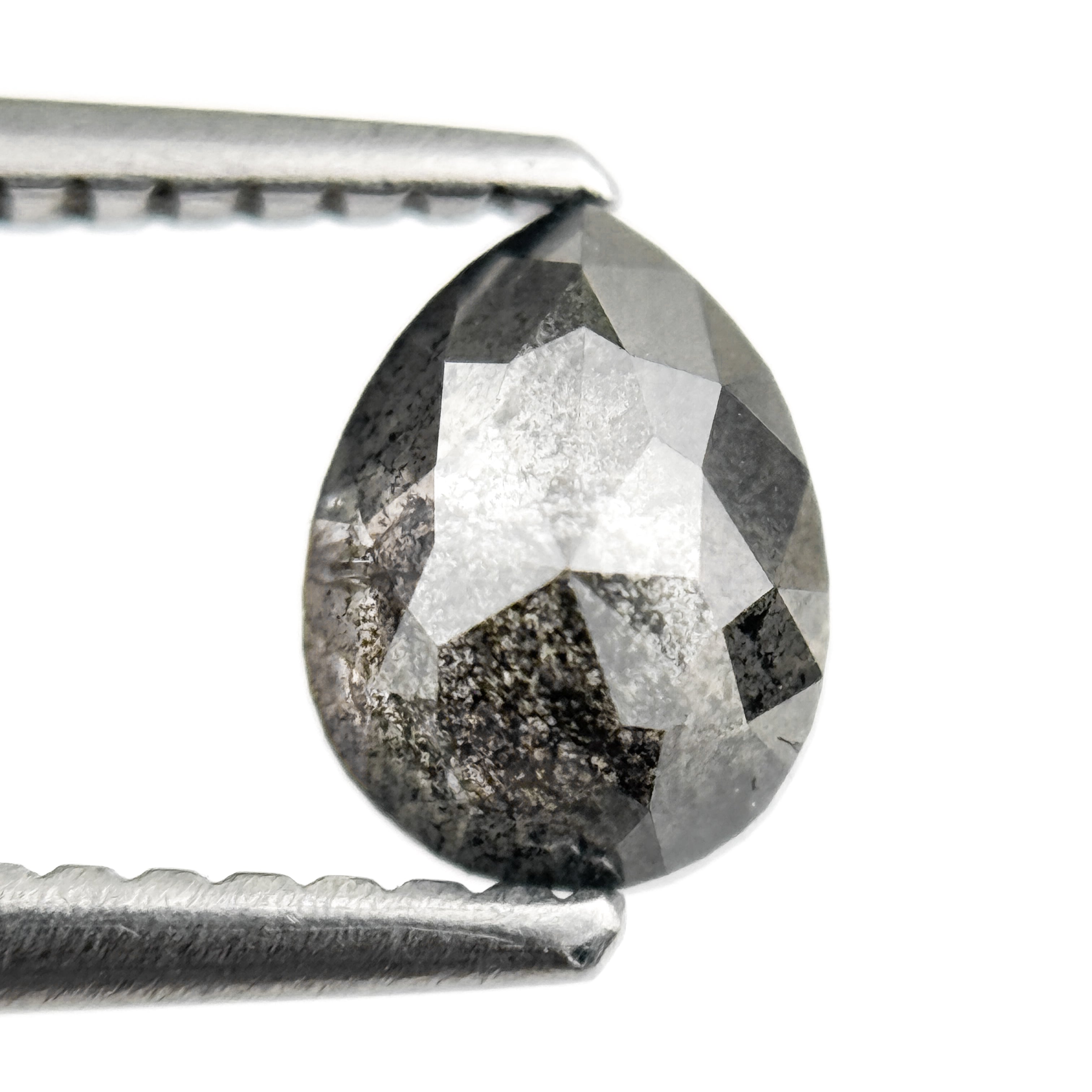0.89 Ct Pear Rose Cut Grey Natural Salt and Pepper Diamond