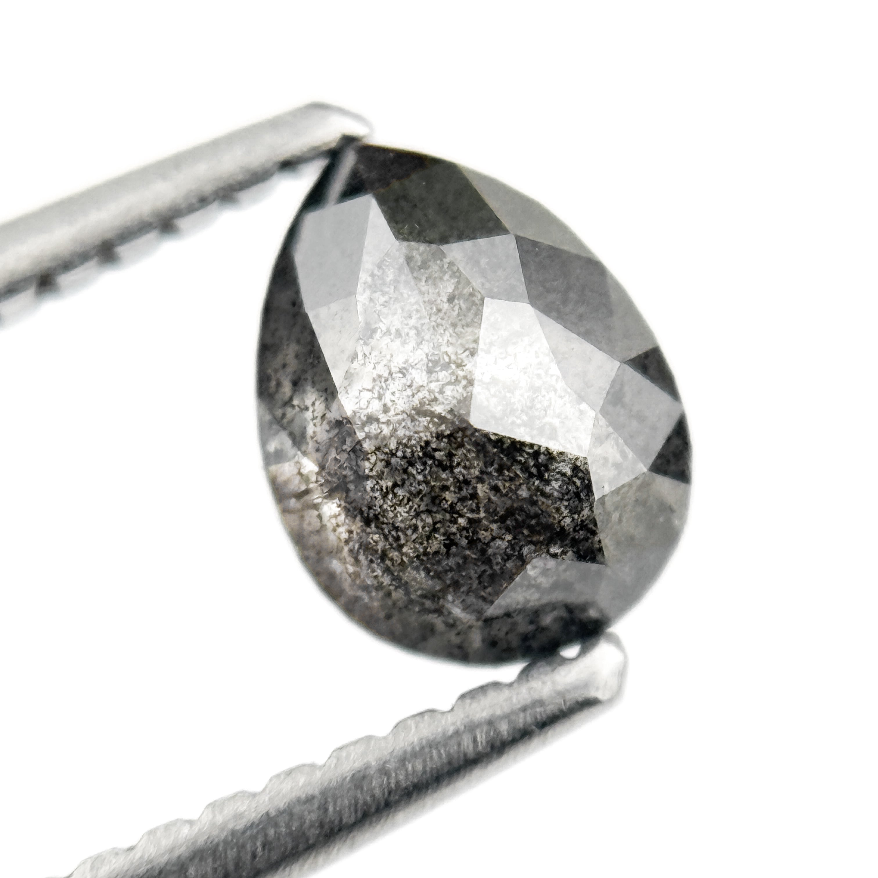 0.89 Ct Pear Rose Cut Grey Natural Salt and Pepper Diamond