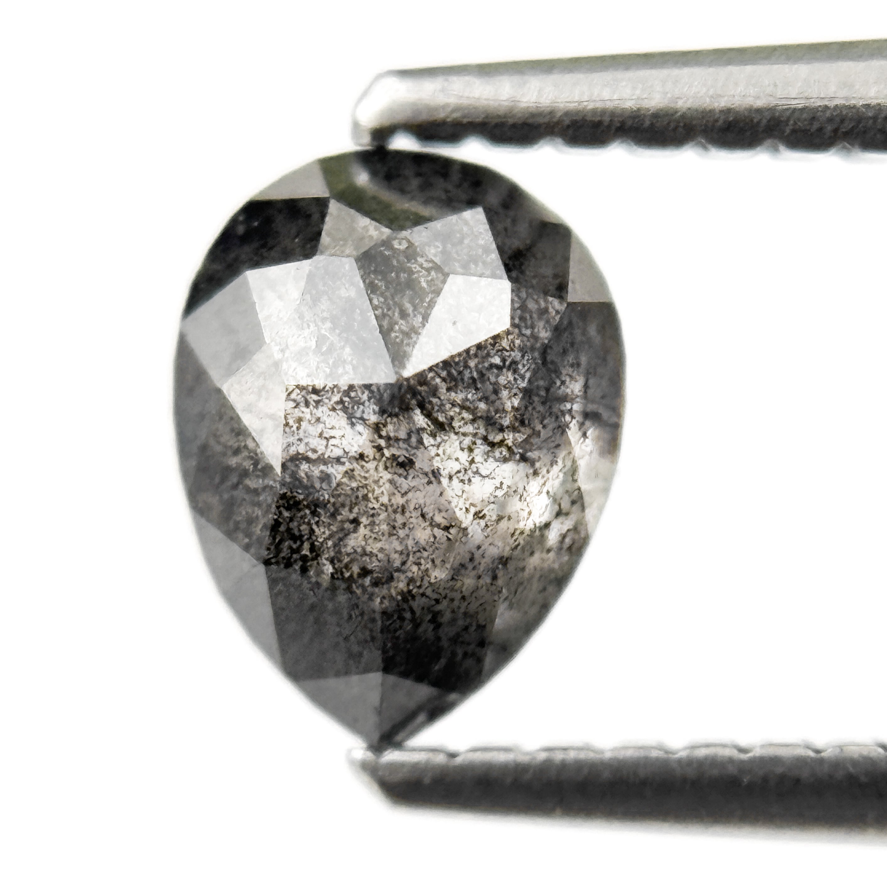 0.89 Ct Pear Rose Cut Grey Natural Salt and Pepper Diamond