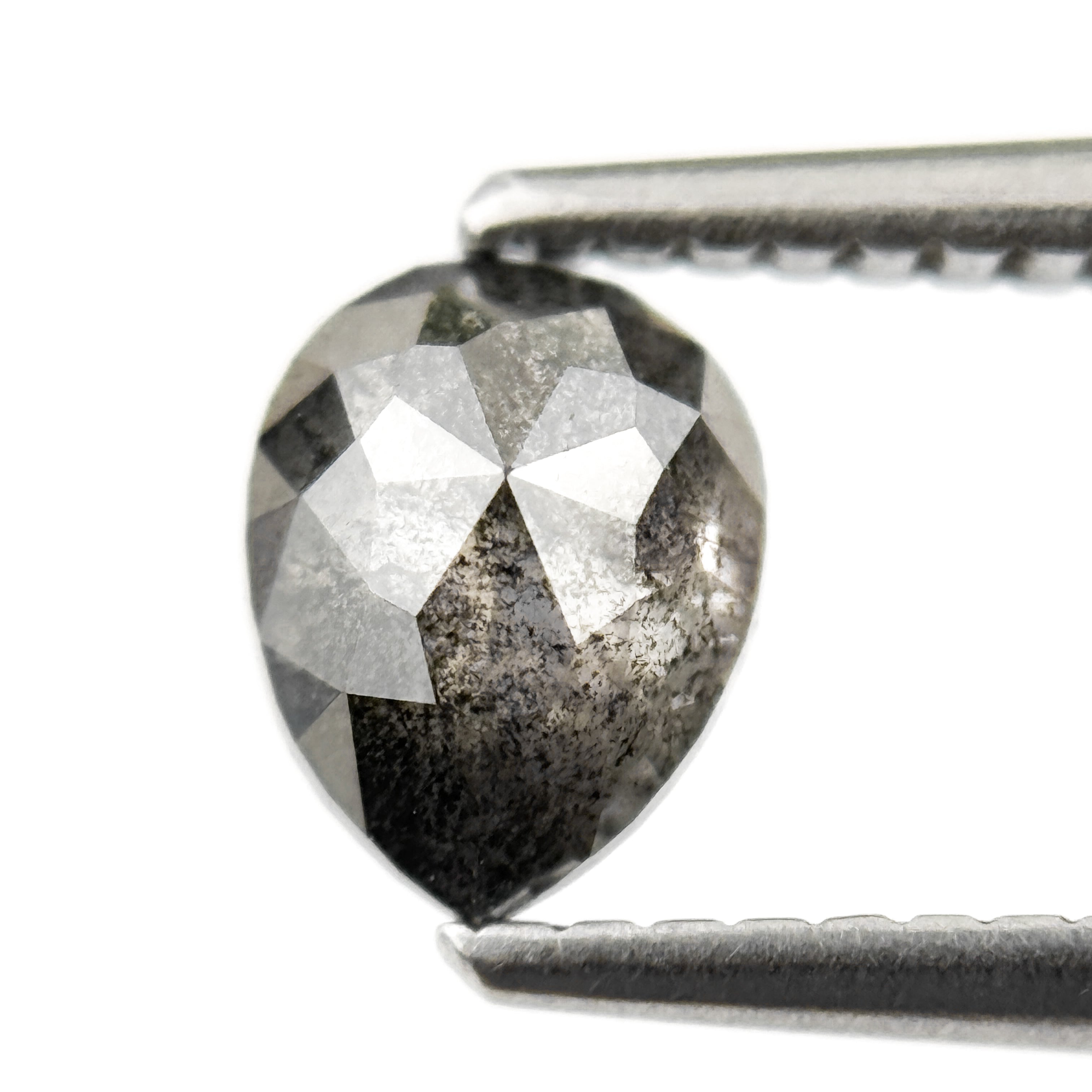 0.89 Ct Pear Rose Cut Grey Natural Salt and Pepper Diamond