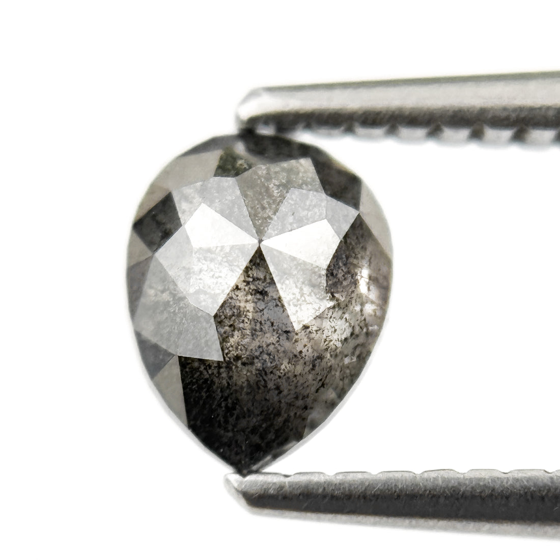 0.89 Ct Pear Rose Cut Grey Natural Salt and Pepper Diamond