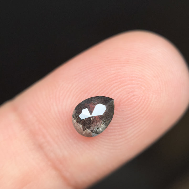 0.89 Ct Pear Rose Cut Grey Natural Salt and Pepper Diamond