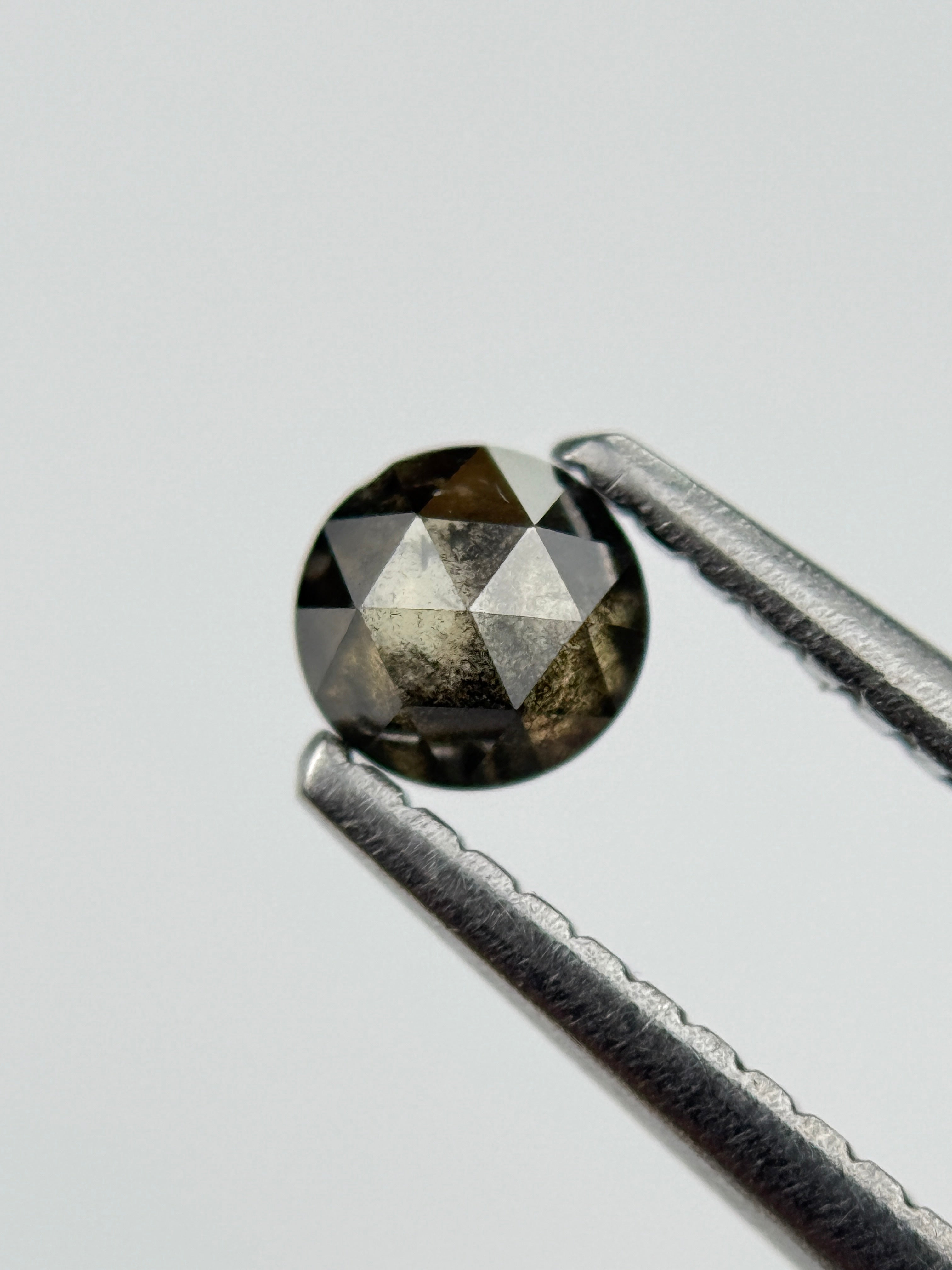 0.34 Ct Round Rose Cut Grey Natural Salt and Pepper Diamond