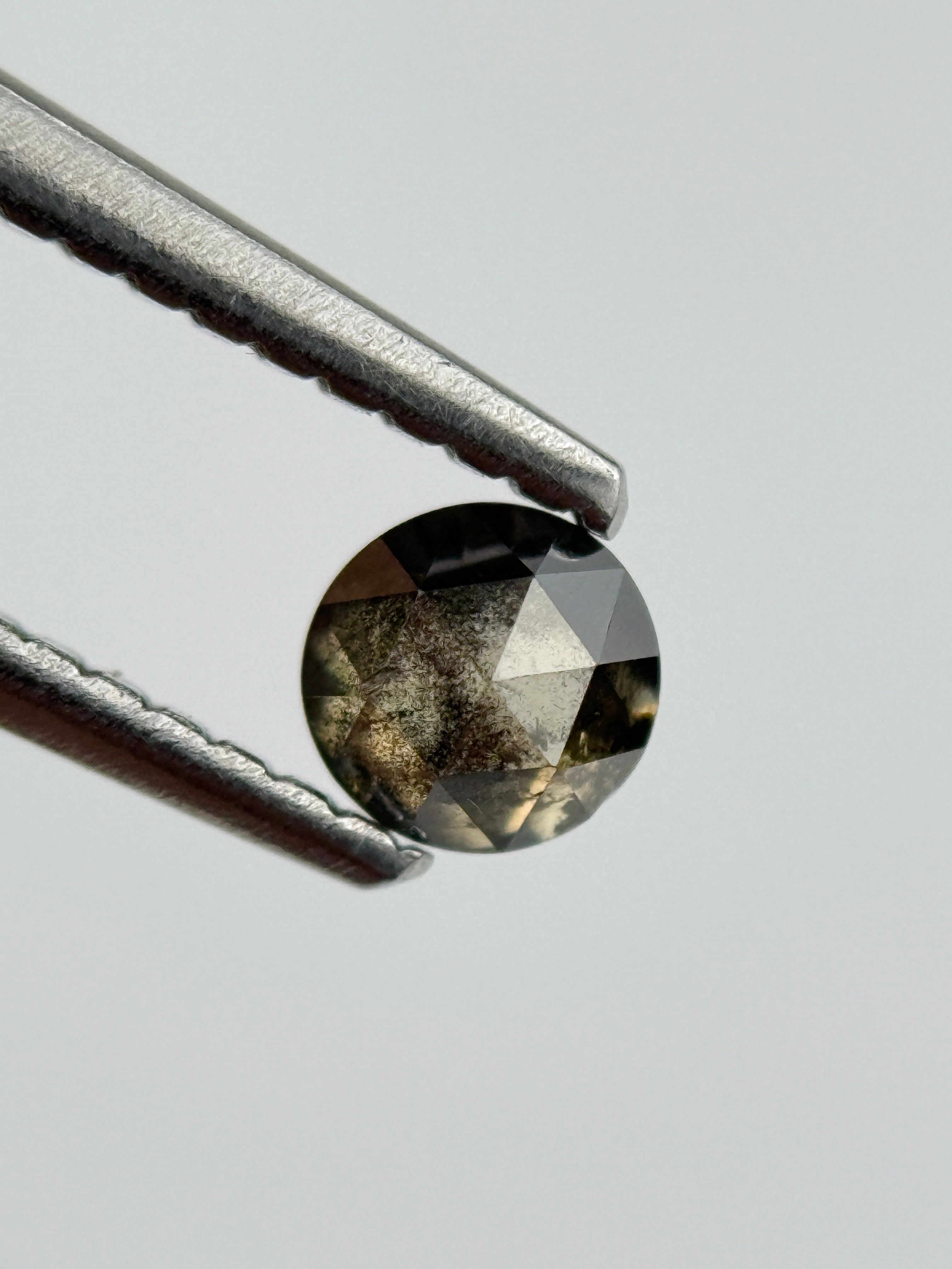 0.34 Ct Round Rose Cut Grey Natural Salt and Pepper Diamond