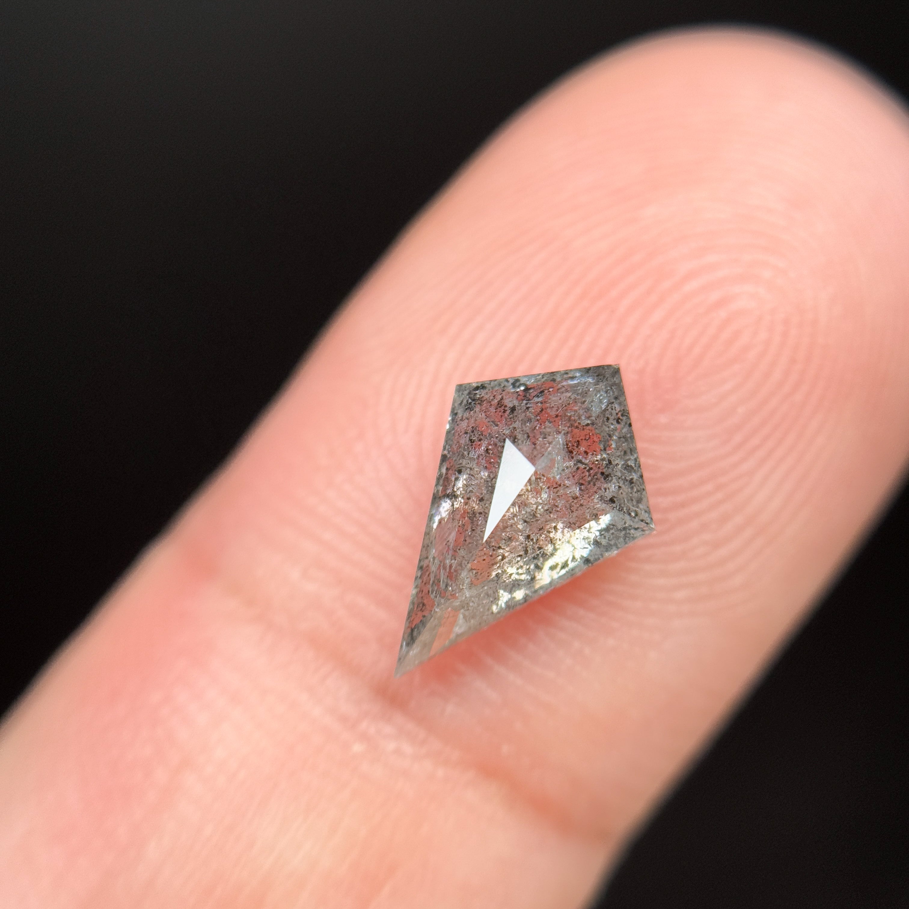 1.38 Ct Kite Rose Cut Grey Natural Minimalist Salt and Pepper Diamond
