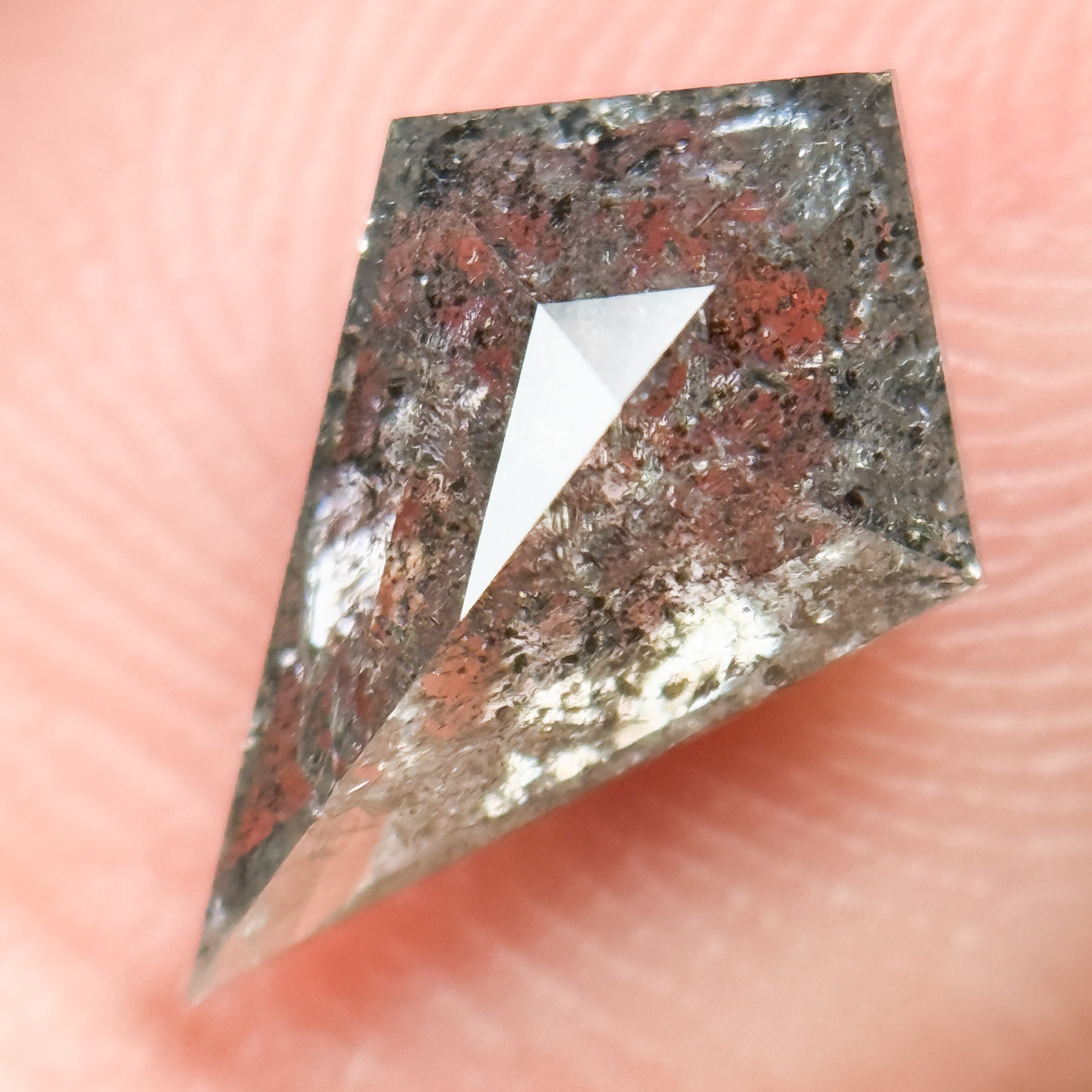 1.38 Ct Kite Rose Cut Grey Natural Minimalist Salt and Pepper Diamond